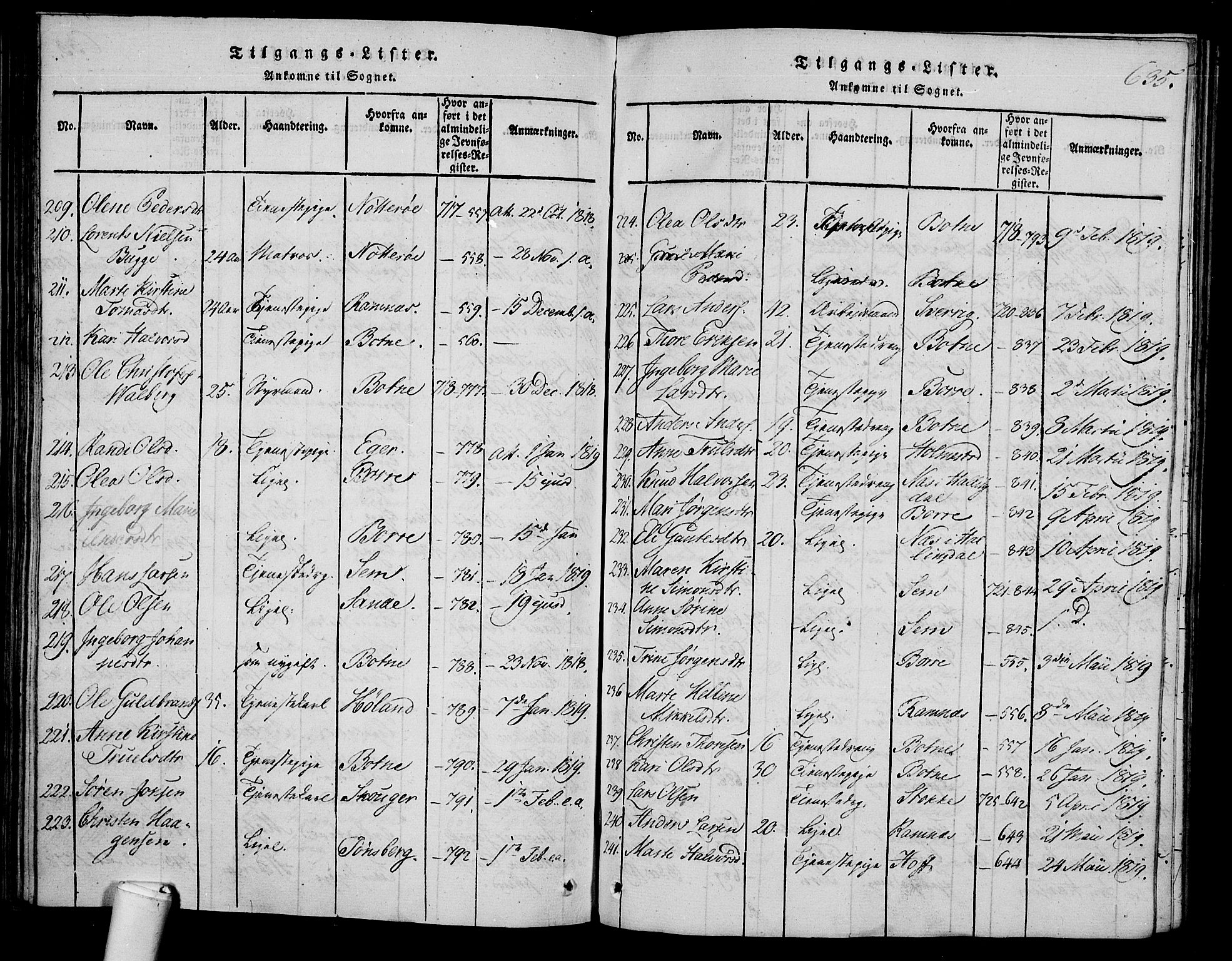 Våle kirkebøker, SAKO/A-334/F/Fa/L0007: Parish register (official) no. I 7, 1814-1824, p. 634-635
