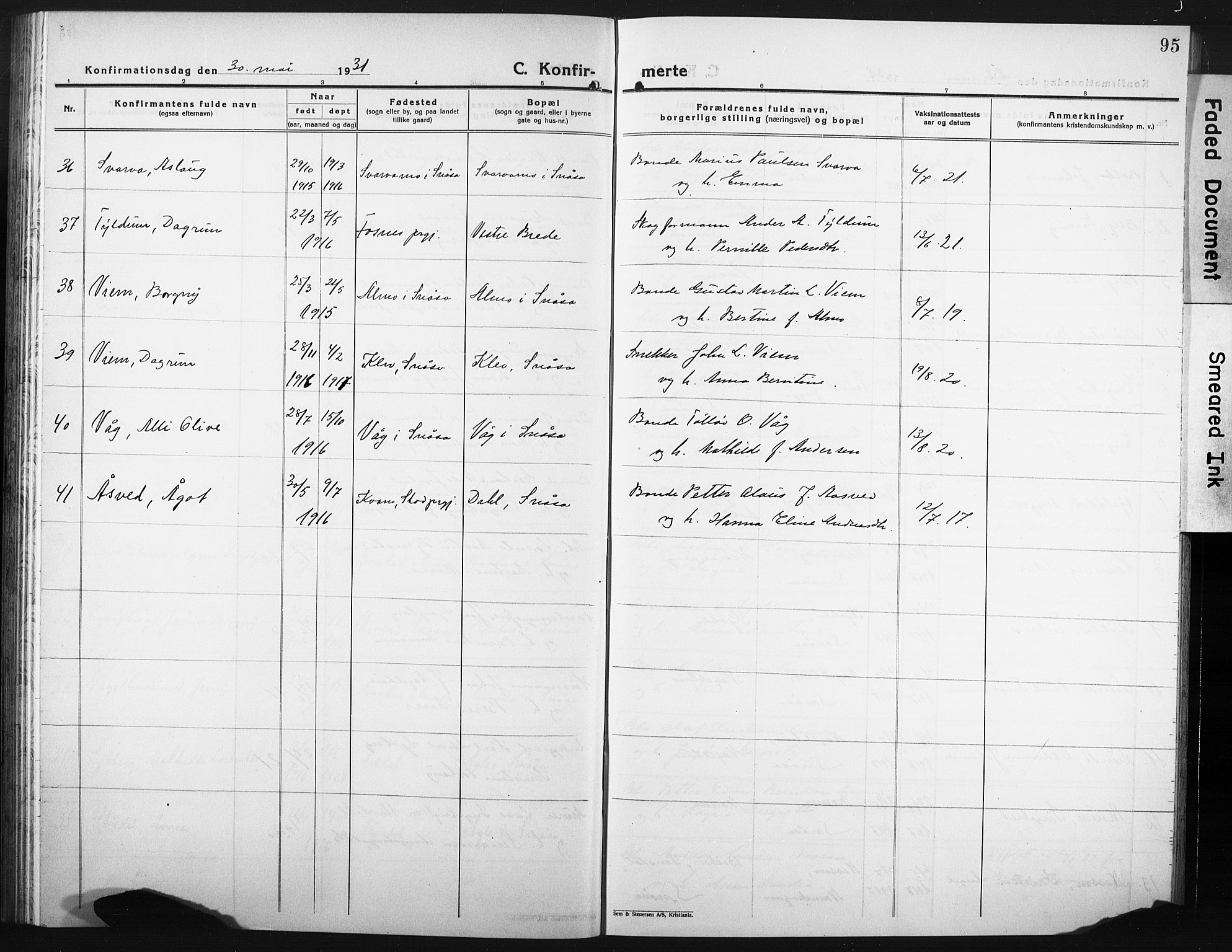 Ministerialprotokoller, klokkerbøker og fødselsregistre - Nord-Trøndelag, SAT/A-1458/749/L0480: Parish register (copy) no. 749C02, 1924-1932, p. 95
