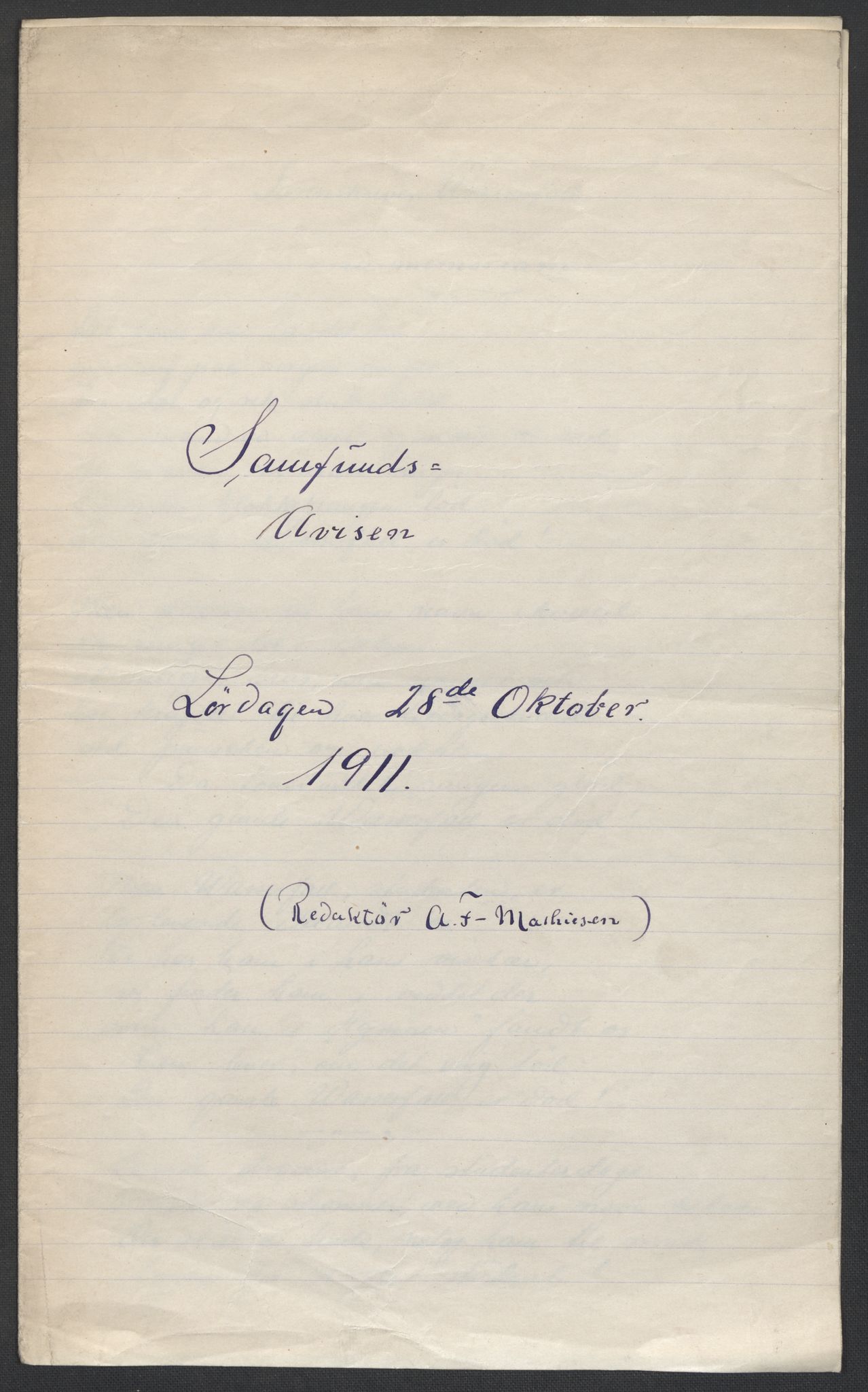 Det Norske Studentersamfund, AV/RA-PA-1322/X/Xa/L0018/0001: -- / Samfundsavisen, 1911, p. 2