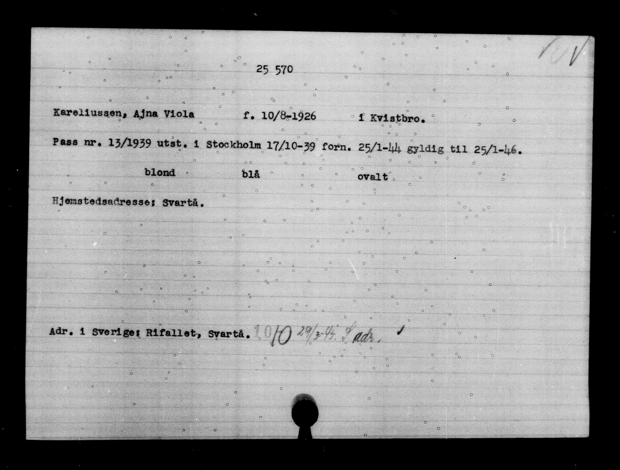 Utenriksstasjonene, Legasjonen i Stockholm, Flyktningkontoret, AV/RA-S-6753/V/Va/L0011: Kjesäterkartoteket, flyktning nr. 25300-28349, 1940-1945, p. 284