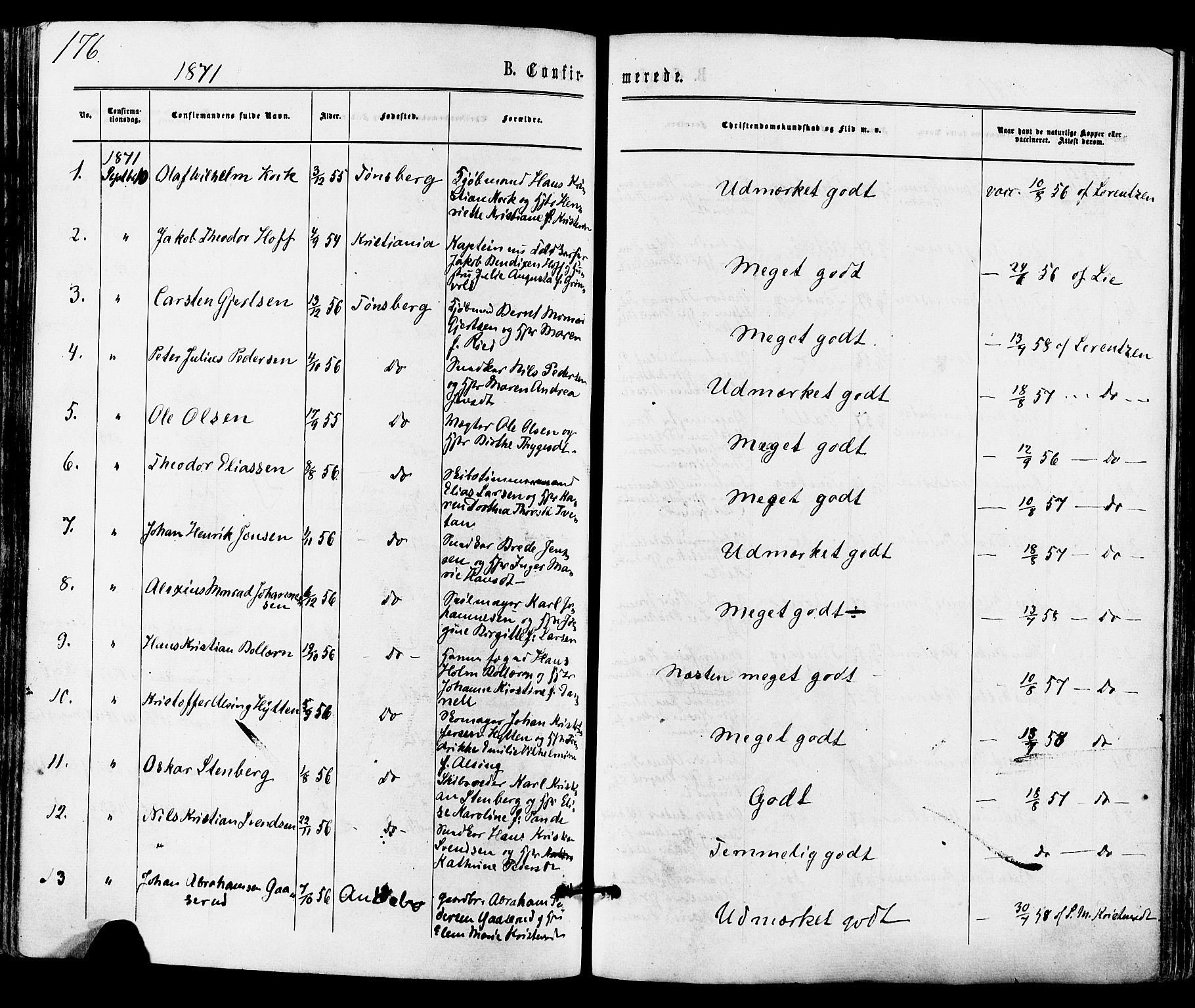 Tønsberg kirkebøker, SAKO/A-330/F/Fa/L0009: Parish register (official) no. I 9, 1865-1873, p. 176