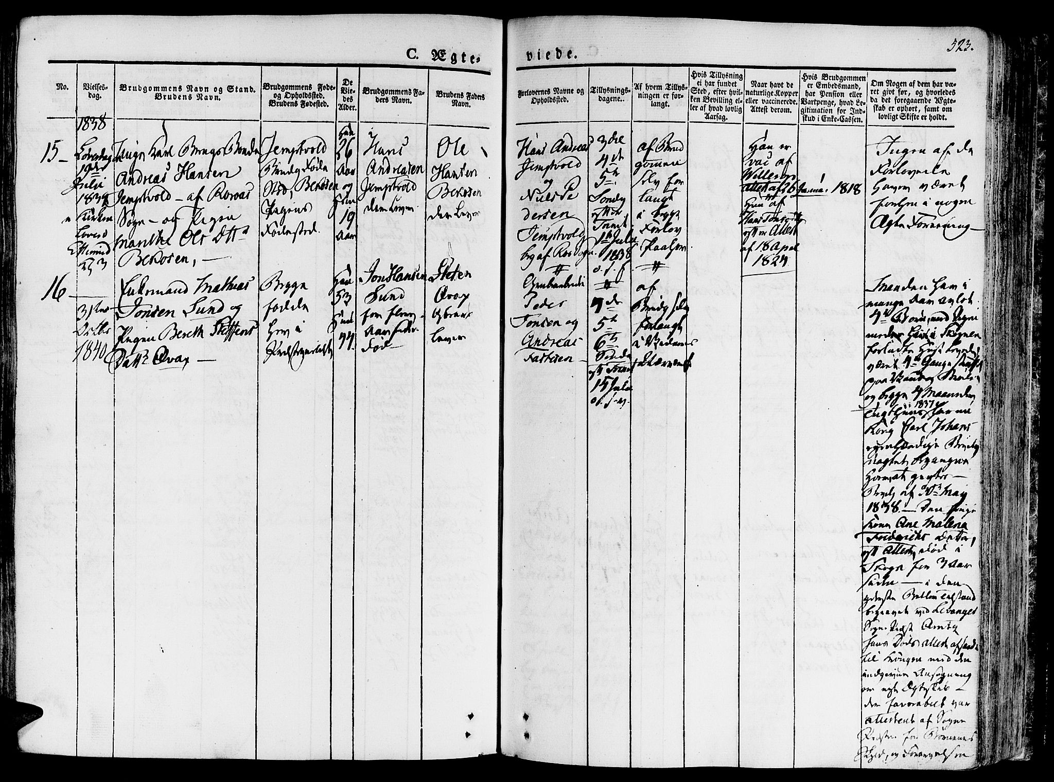 Ministerialprotokoller, klokkerbøker og fødselsregistre - Sør-Trøndelag, SAT/A-1456/681/L0930: Parish register (official) no. 681A08, 1829-1844, p. 523