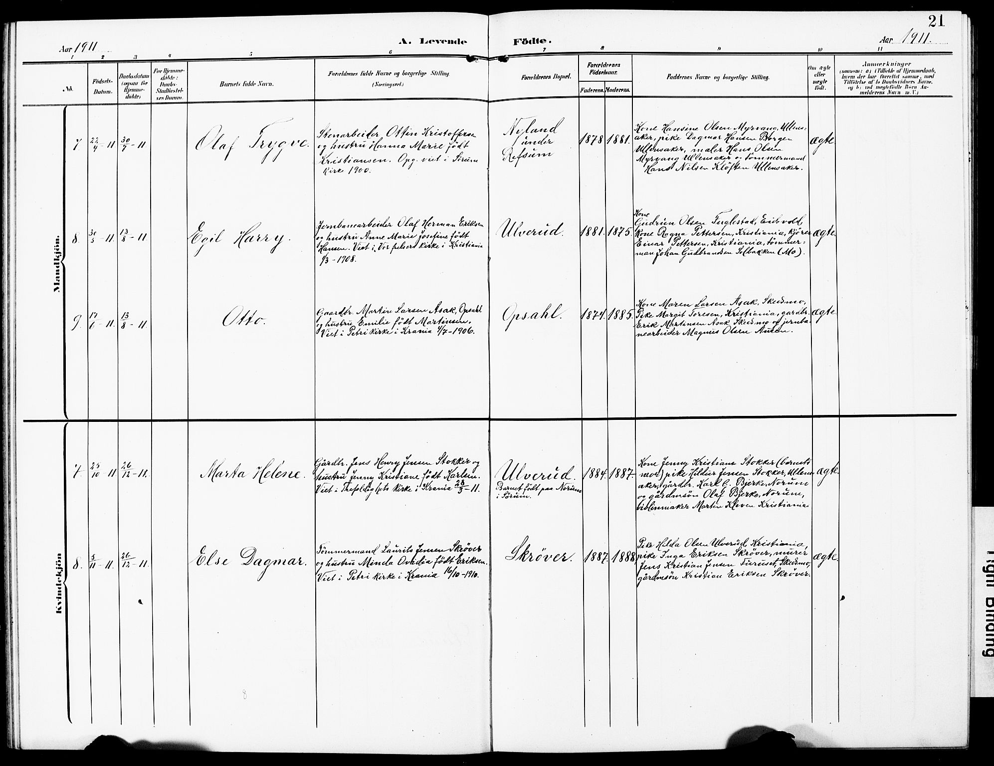 Sørum prestekontor Kirkebøker, AV/SAO-A-10303/G/Gb/L0001: Parish register (copy) no. II 1, 1907-1929, p. 21