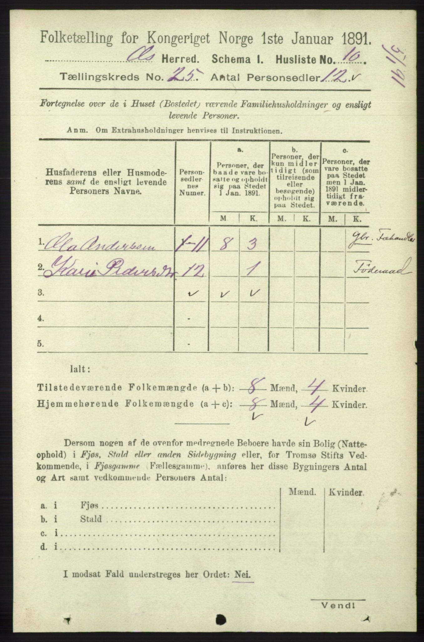 RA, 1891 census for 1243 Os, 1891, p. 5341