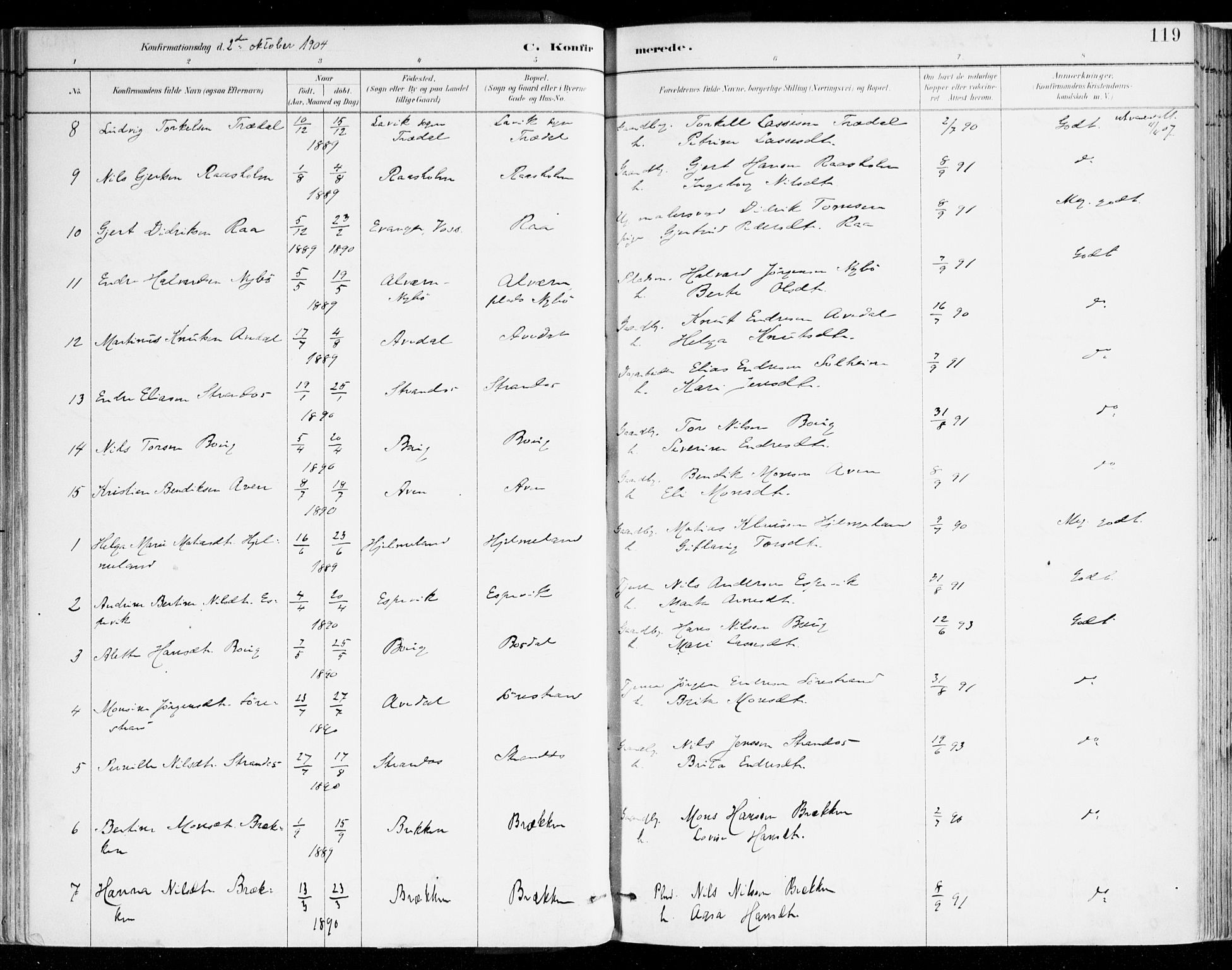 Lavik sokneprestembete, AV/SAB-A-80901: Parish register (official) no. B 1, 1882-1908, p. 119