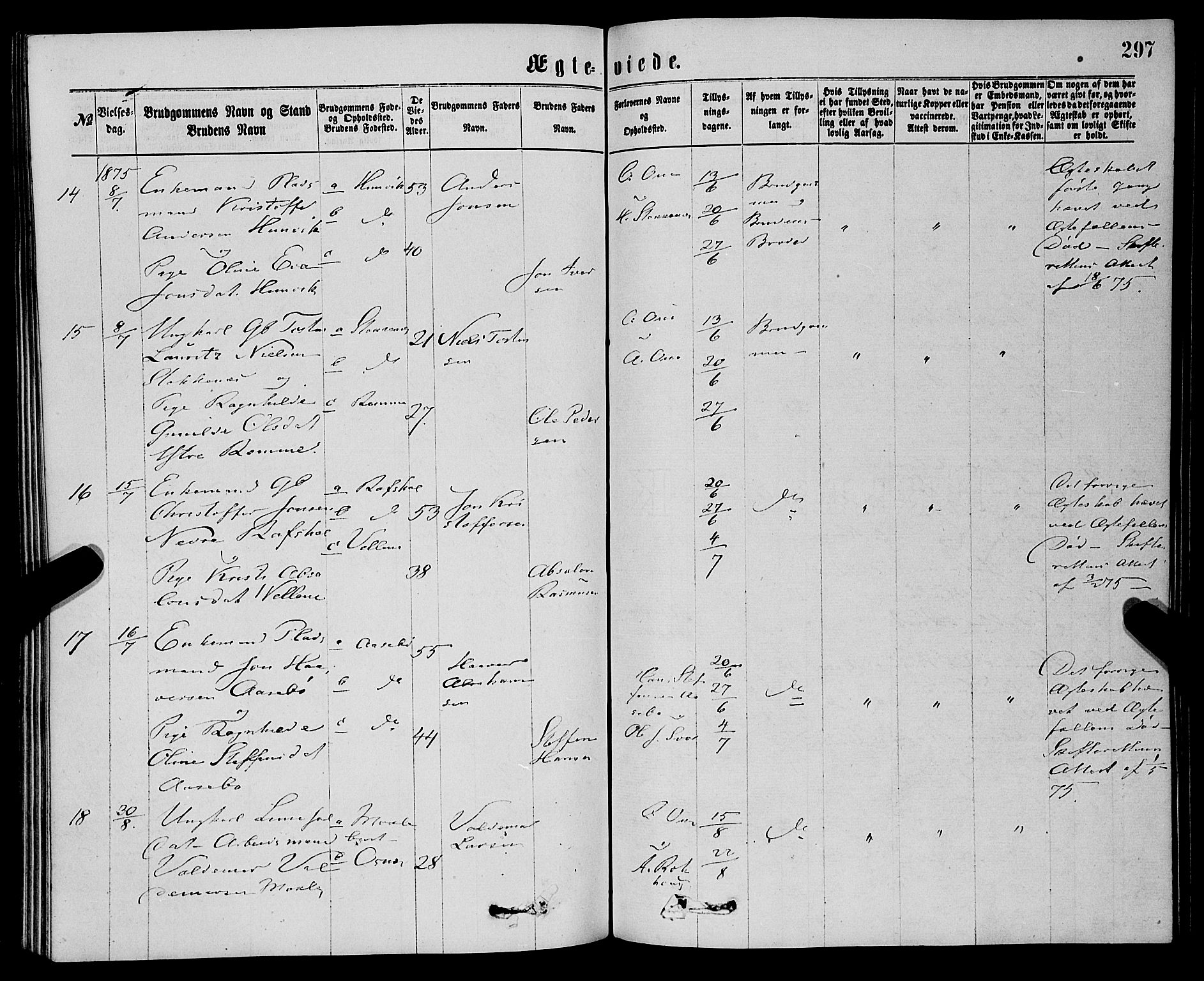 Eid sokneprestembete, AV/SAB-A-82301/H/Haa/Haaa/L0010: Parish register (official) no. A 10, 1867-1878, p. 297