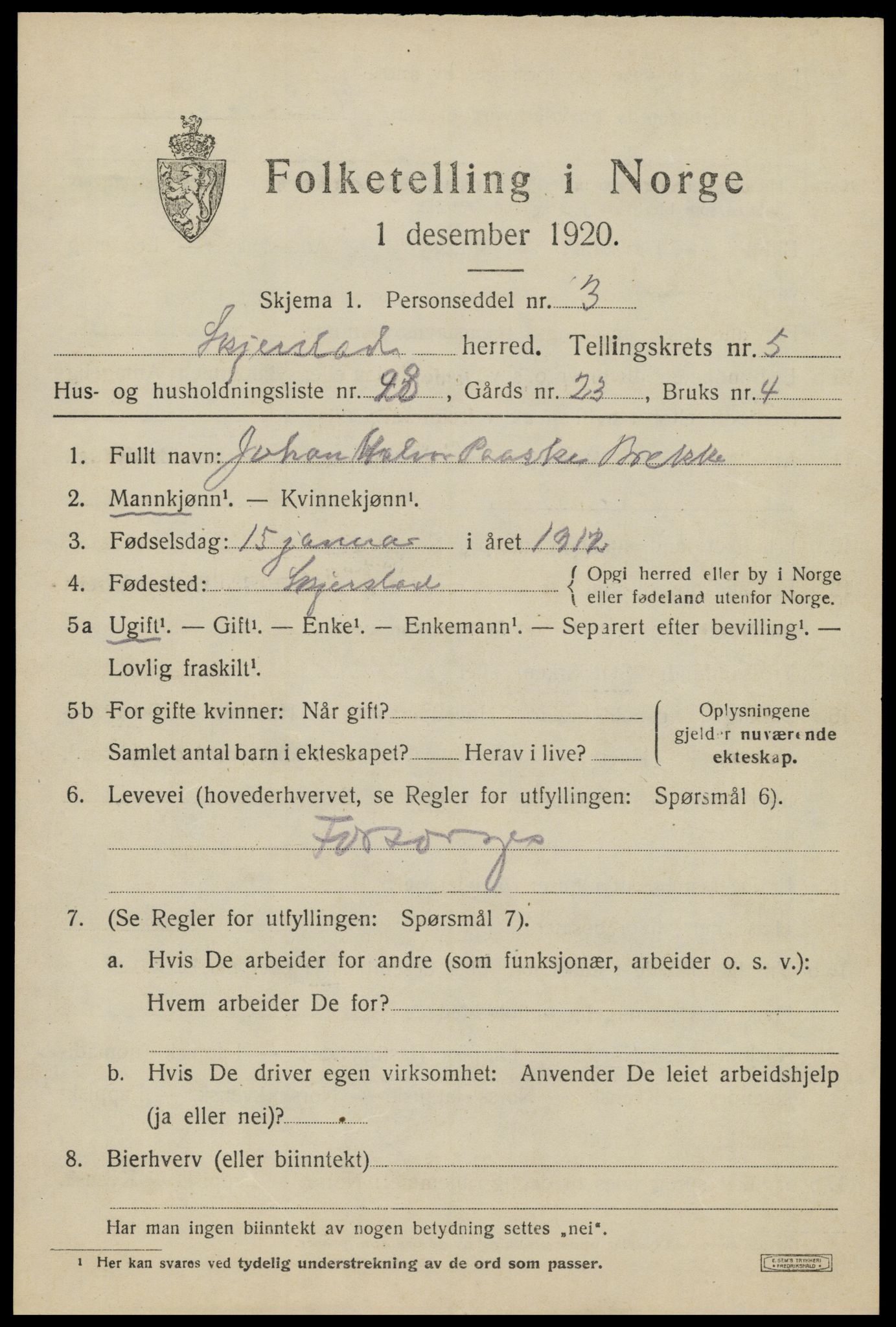 SAT, 1920 census for Skjerstad, 1920, p. 2117