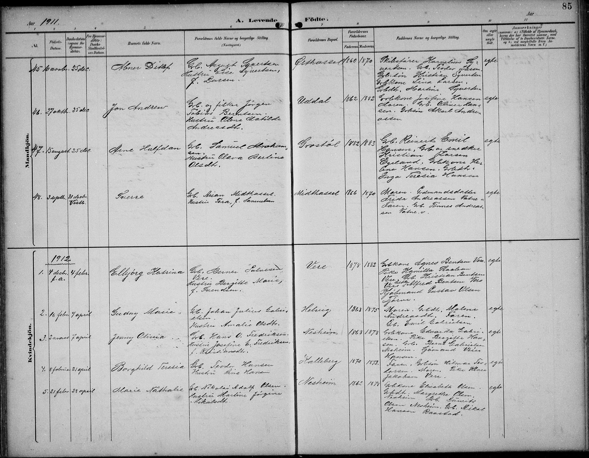 Lista sokneprestkontor, AV/SAK-1111-0027/F/Fb/L0005: Parish register (copy) no. B 5, 1892-1923, p. 85