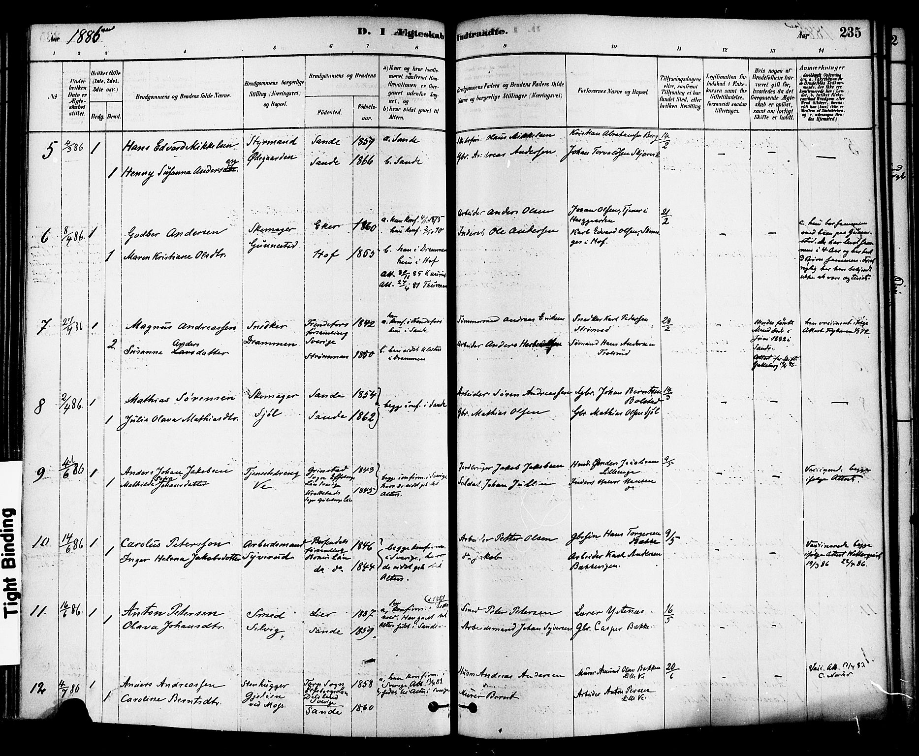 Sande Kirkebøker, AV/SAKO-A-53/F/Fa/L0006: Parish register (official) no. 6, 1878-1888, p. 235