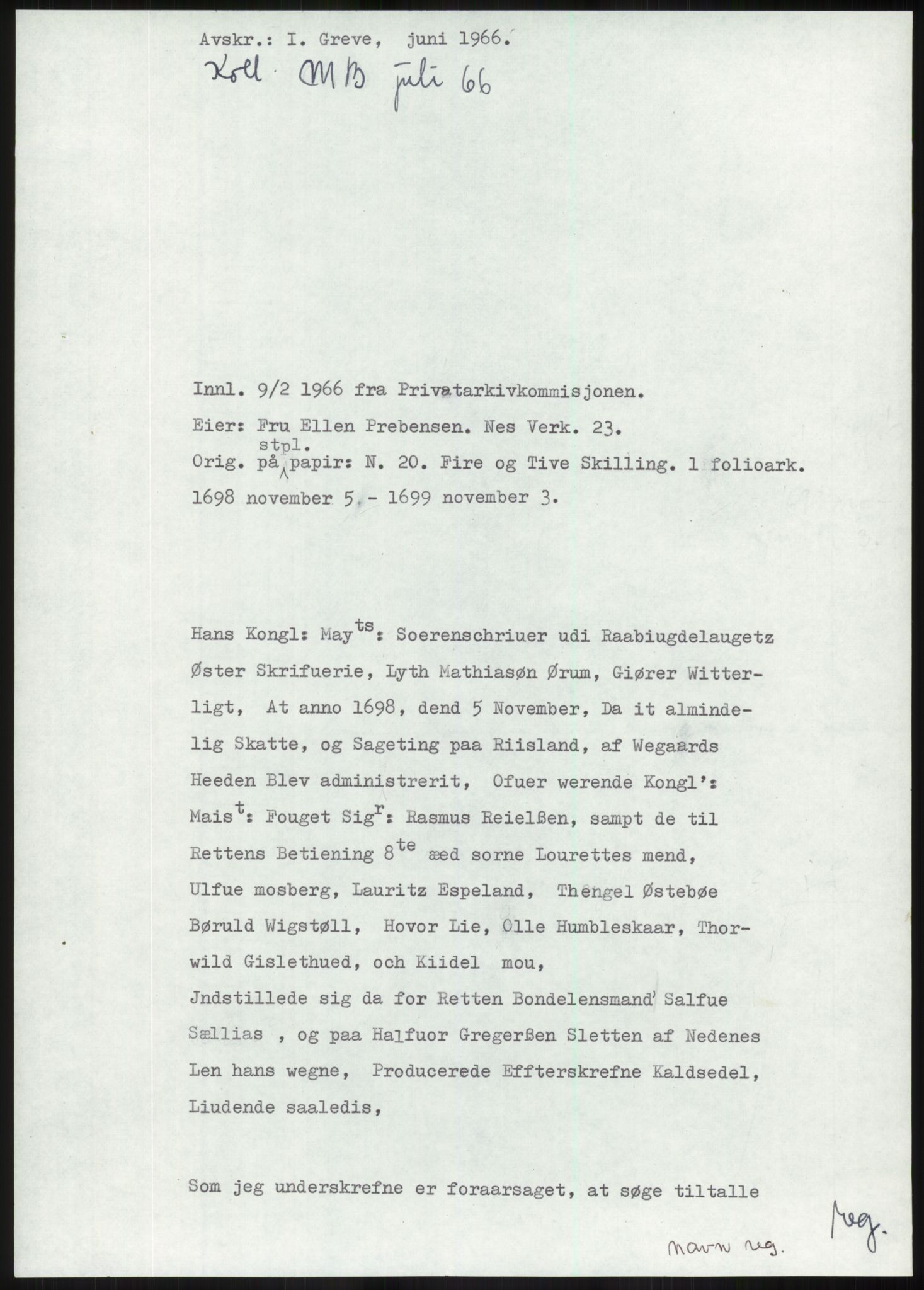 Samlinger til kildeutgivelse, Diplomavskriftsamlingen, RA/EA-4053/H/Ha, p. 161