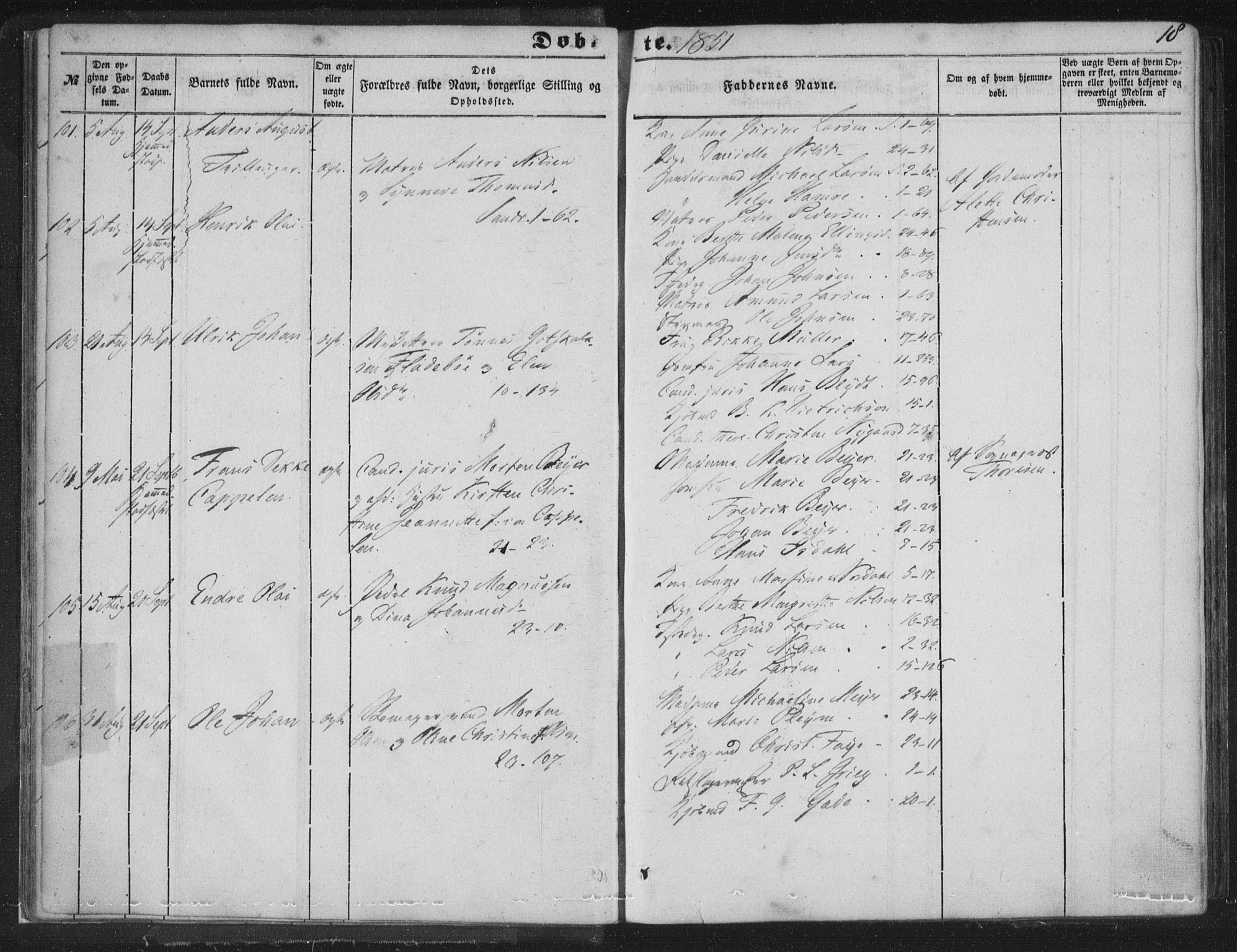 Korskirken sokneprestembete, SAB/A-76101/H/Haa/L0017: Parish register (official) no. B 3, 1851-1857, p. 18