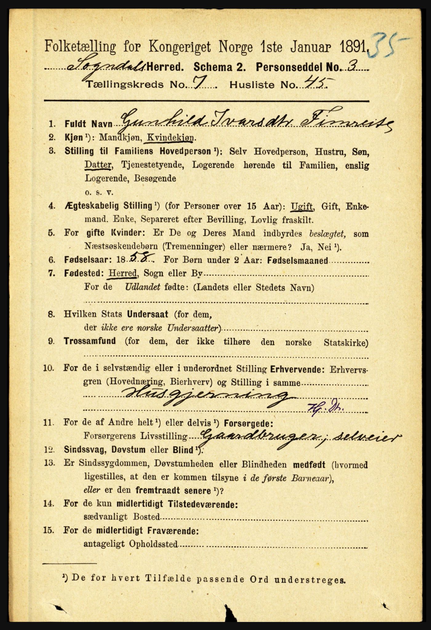 RA, 1891 census for 1420 Sogndal, 1891, p. 3240