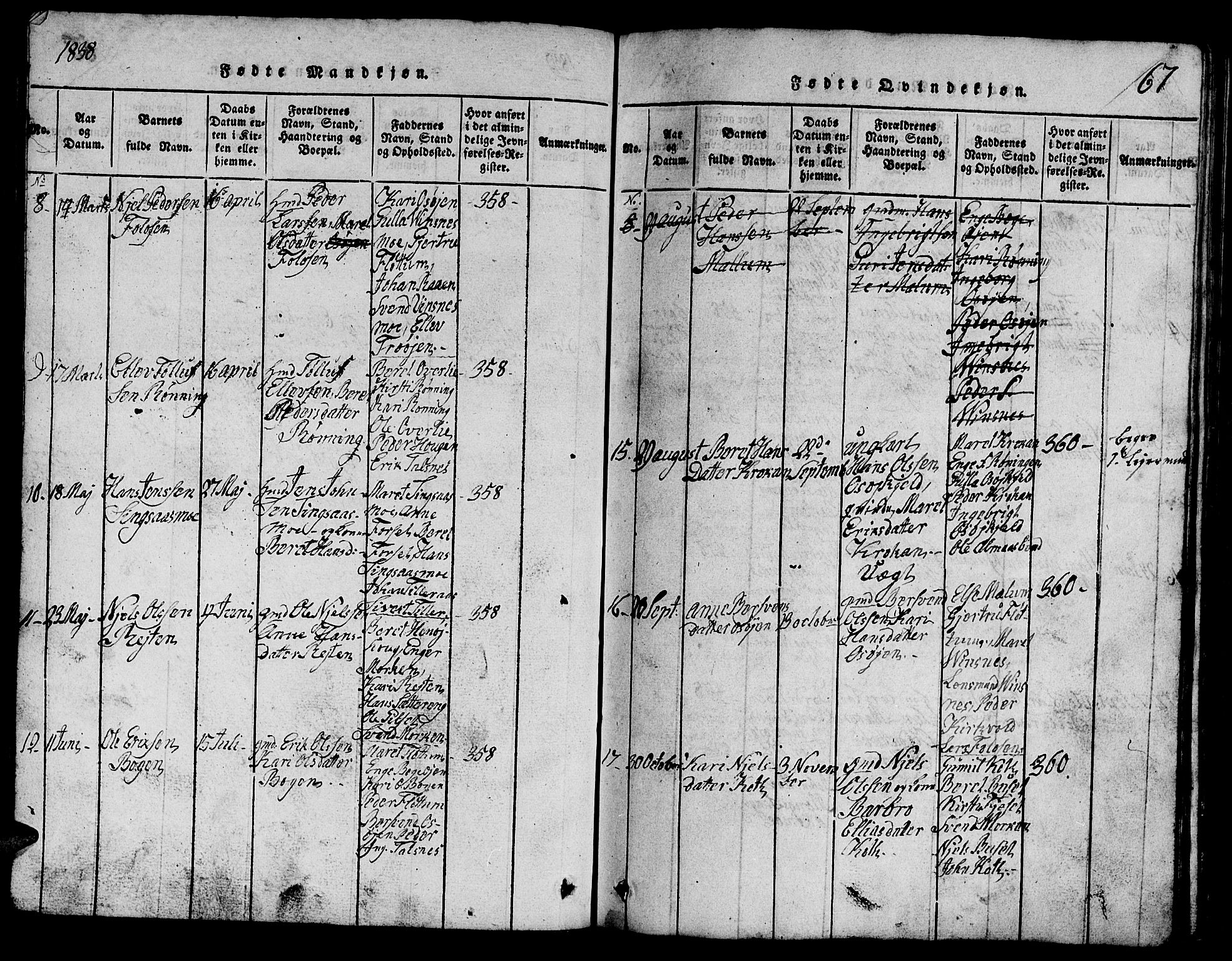 Ministerialprotokoller, klokkerbøker og fødselsregistre - Sør-Trøndelag, AV/SAT-A-1456/688/L1026: Parish register (copy) no. 688C01, 1817-1860, p. 67