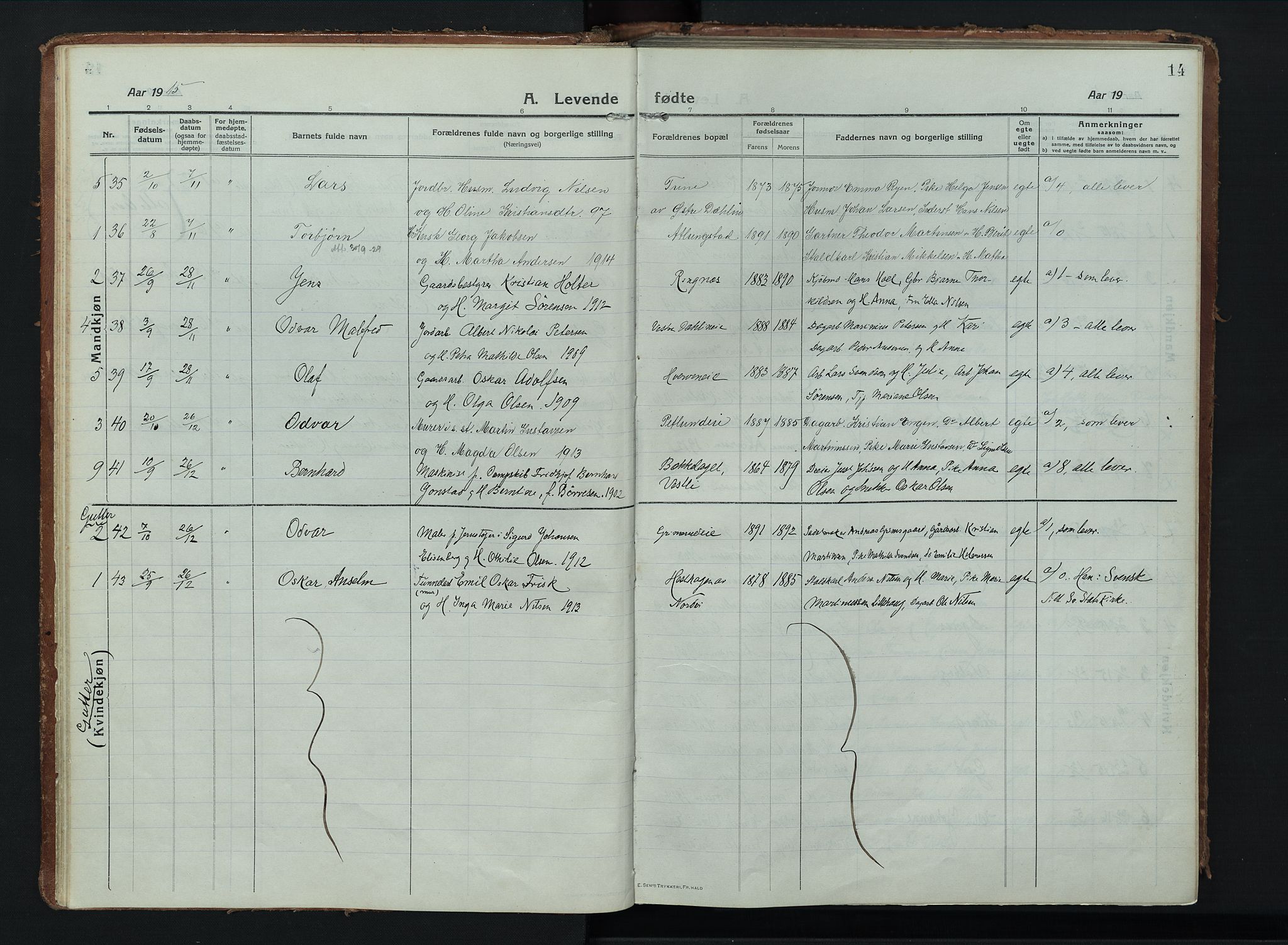 Stange prestekontor, AV/SAH-PREST-002/K/L0028: Parish register (official) no. 28, 1913-1932, p. 14