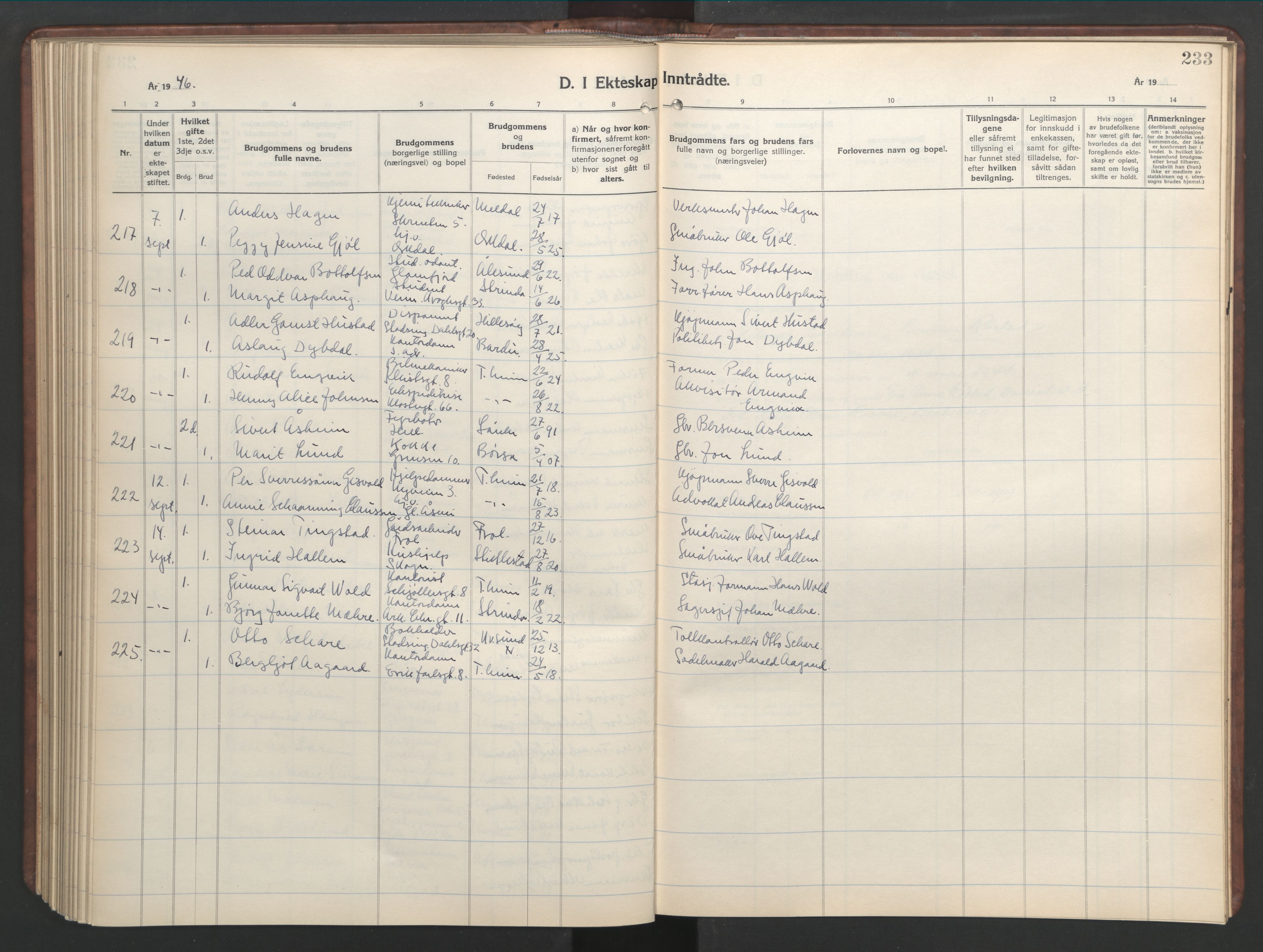 Ministerialprotokoller, klokkerbøker og fødselsregistre - Sør-Trøndelag, SAT/A-1456/601/L0101: Parish register (copy) no. 601C19, 1935-1946, p. 233