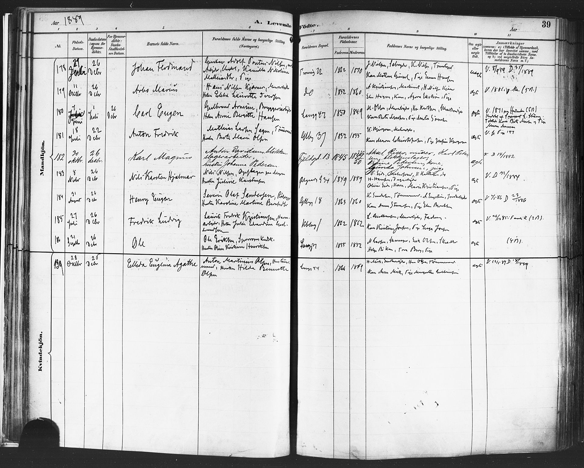 Petrus prestekontor Kirkebøker, AV/SAO-A-10872/F/Fa/L0004: Parish register (official) no. 4, 1888-1898, p. 39