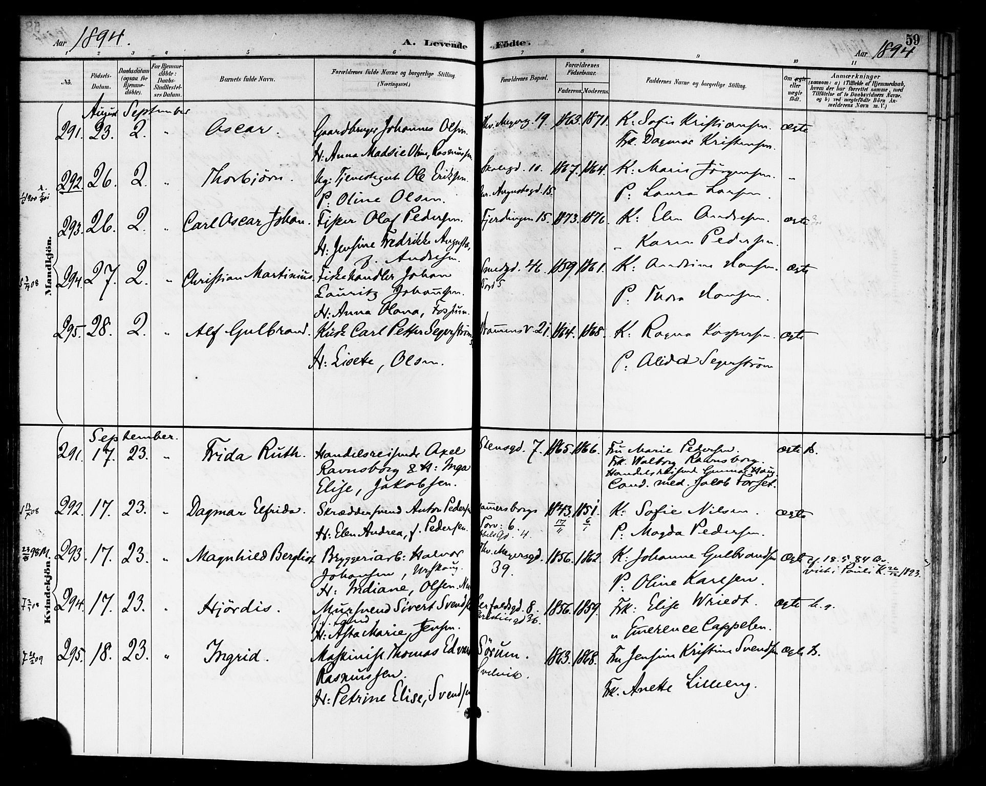 Rikshospitalet prestekontor Kirkebøker, AV/SAO-A-10309b/F/L0009: Parish register (official) no. 9, 1894-1897, p. 59