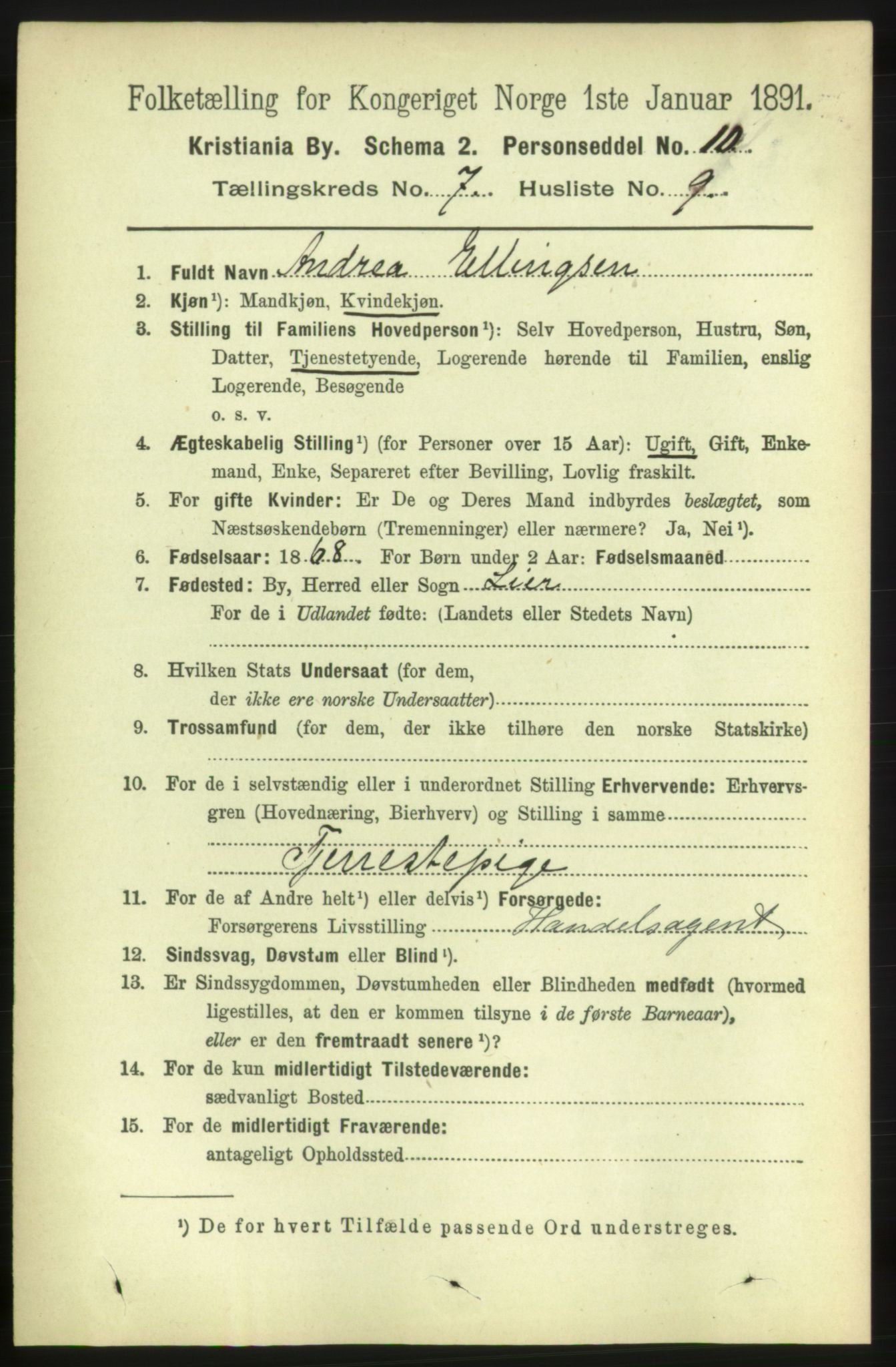 RA, 1891 census for 0301 Kristiania, 1891, p. 2865