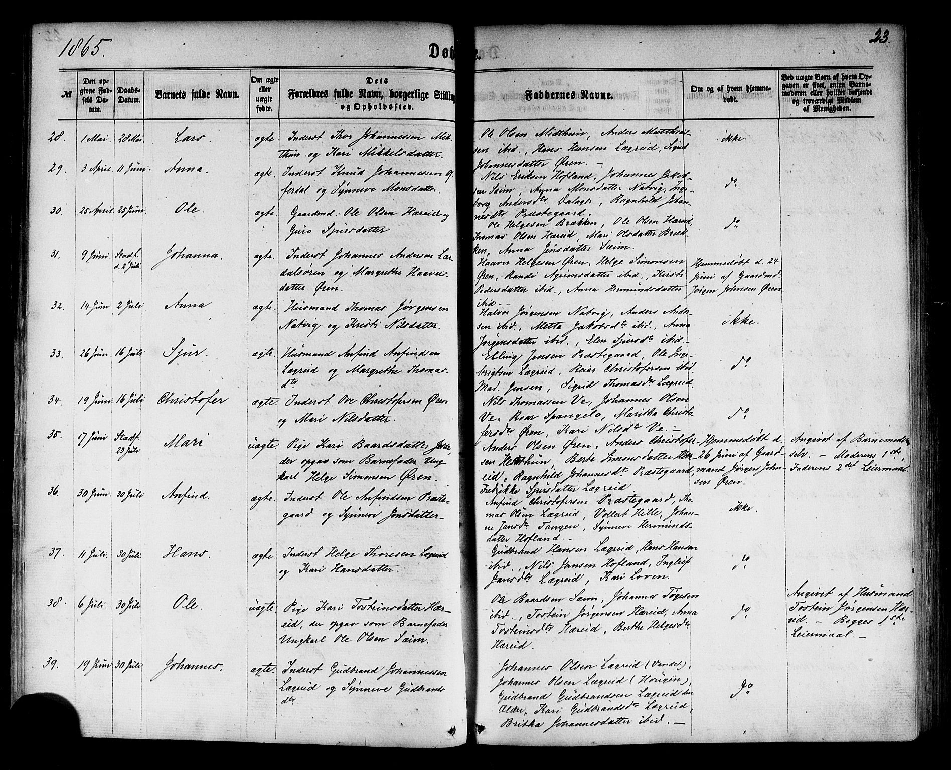 Årdal sokneprestembete, AV/SAB-A-81701: Parish register (official) no. A 3, 1863-1886, p. 23