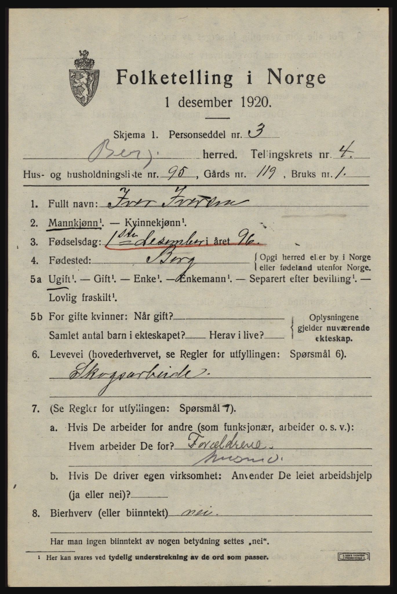 SAO, 1920 census for Berg, 1920, p. 9223