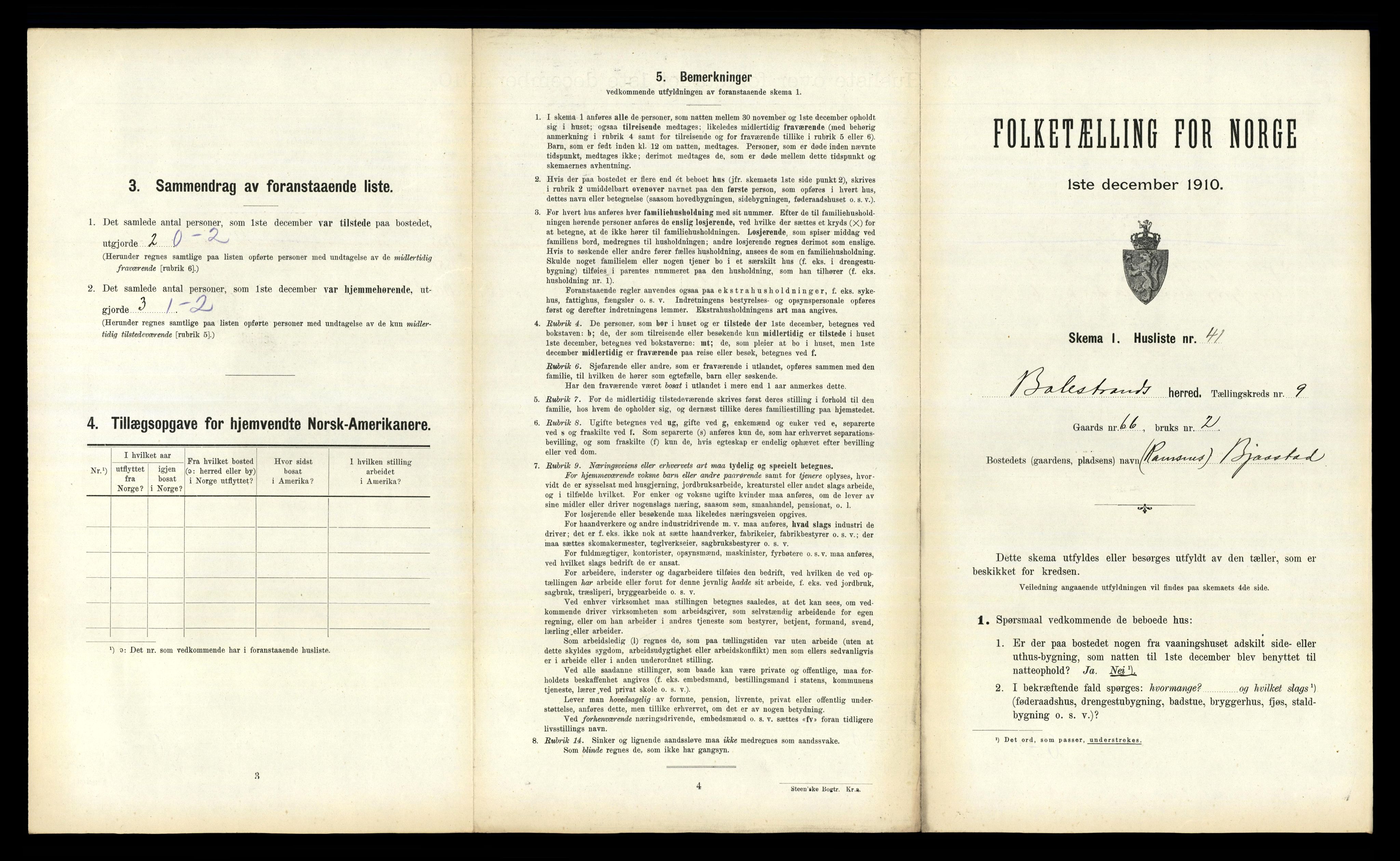 RA, 1910 census for Balestrand, 1910, p. 622