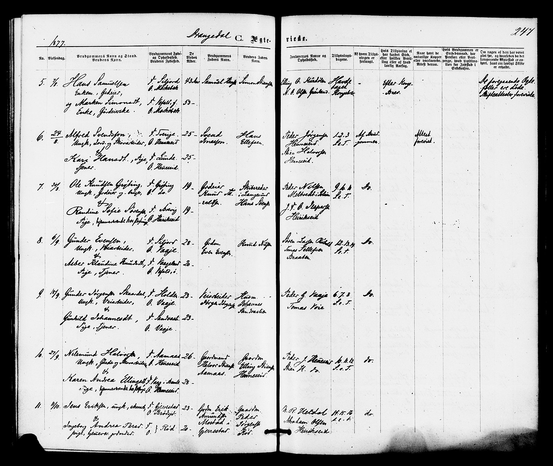 Drangedal kirkebøker, SAKO/A-258/F/Fa/L0009: Parish register (official) no. 9 /1, 1872-1884, p. 247