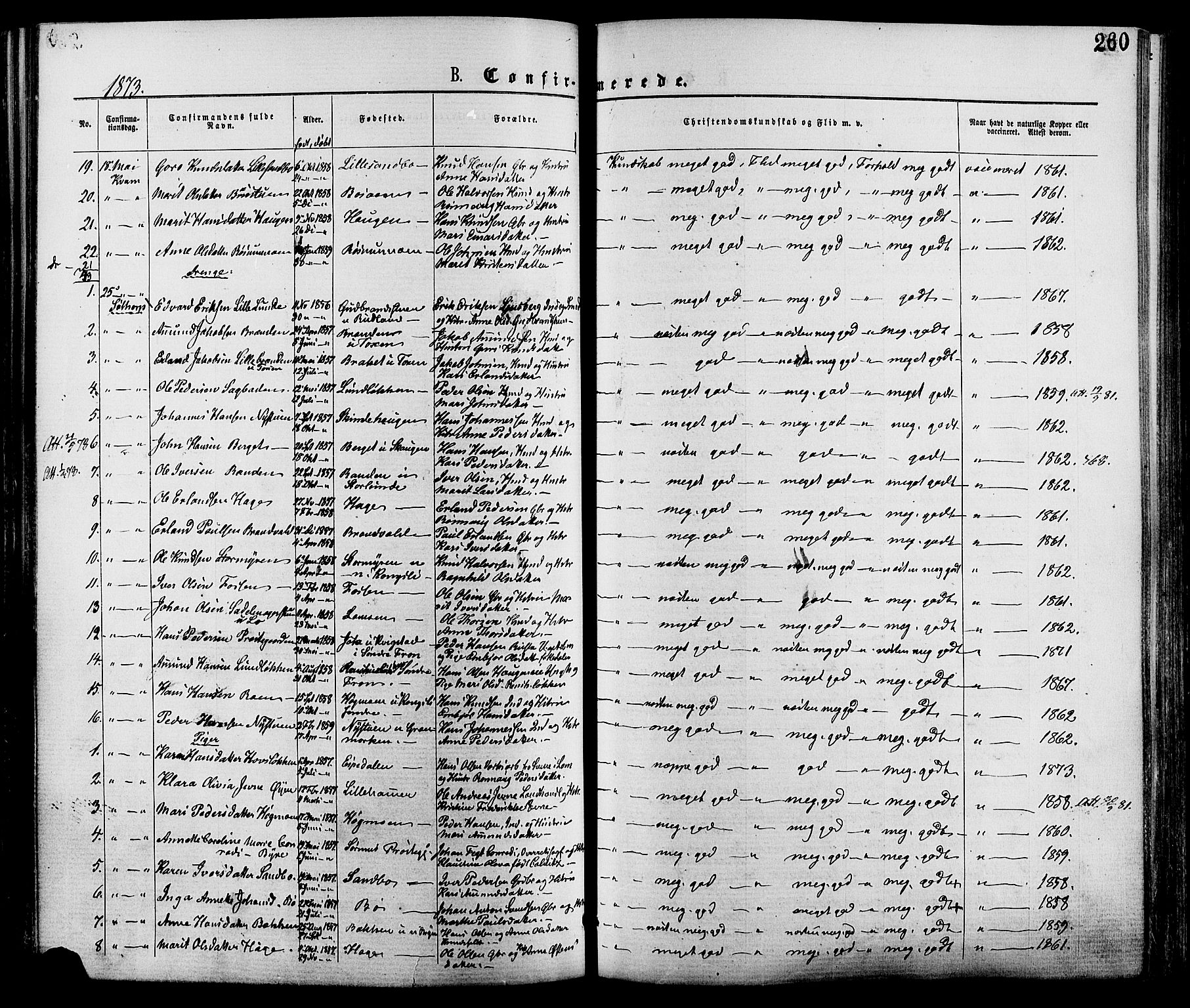 Nord-Fron prestekontor, AV/SAH-PREST-080/H/Ha/Haa/L0002: Parish register (official) no. 2, 1865-1883, p. 260