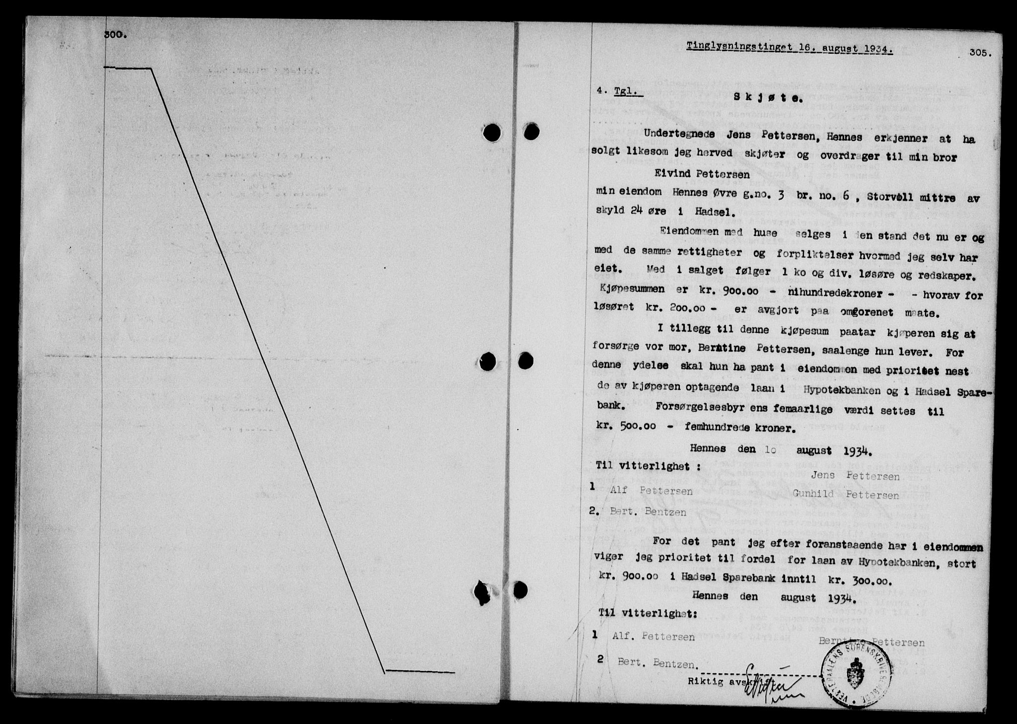 Vesterålen sorenskriveri, SAT/A-4180/1/2/2Ca/L0060: Mortgage book no. 53, 1934-1934, Deed date: 16.08.1934