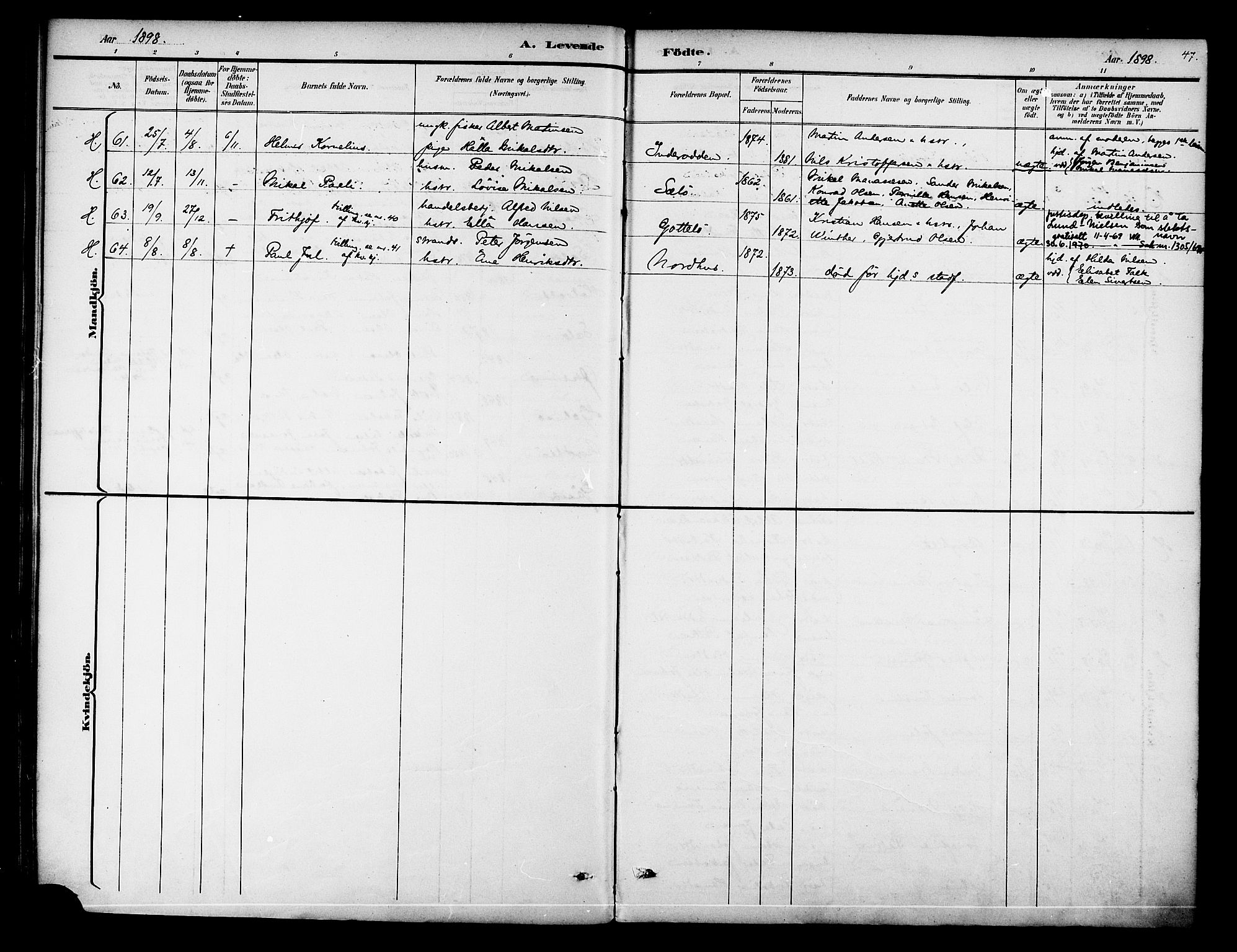 Ministerialprotokoller, klokkerbøker og fødselsregistre - Nordland, AV/SAT-A-1459/834/L0508: Parish register (official) no. 834A06, 1892-1901, p. 47