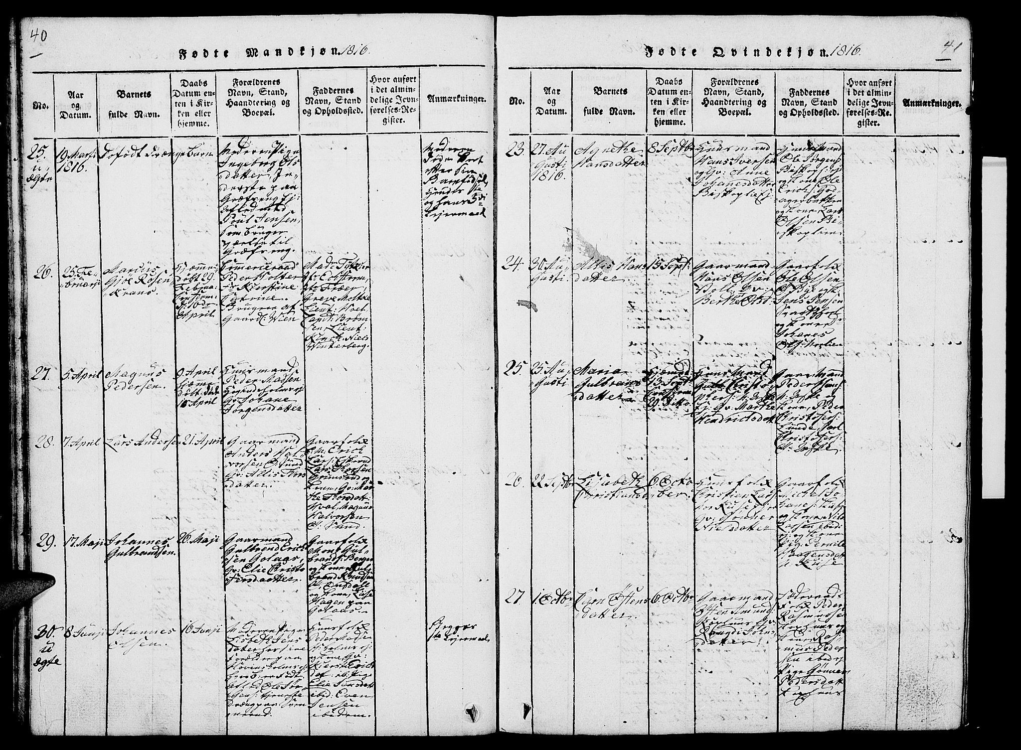 Nes prestekontor, Hedmark, AV/SAH-PREST-020/L/La/L0003: Parish register (copy) no. 3, 1814-1831, p. 40-41