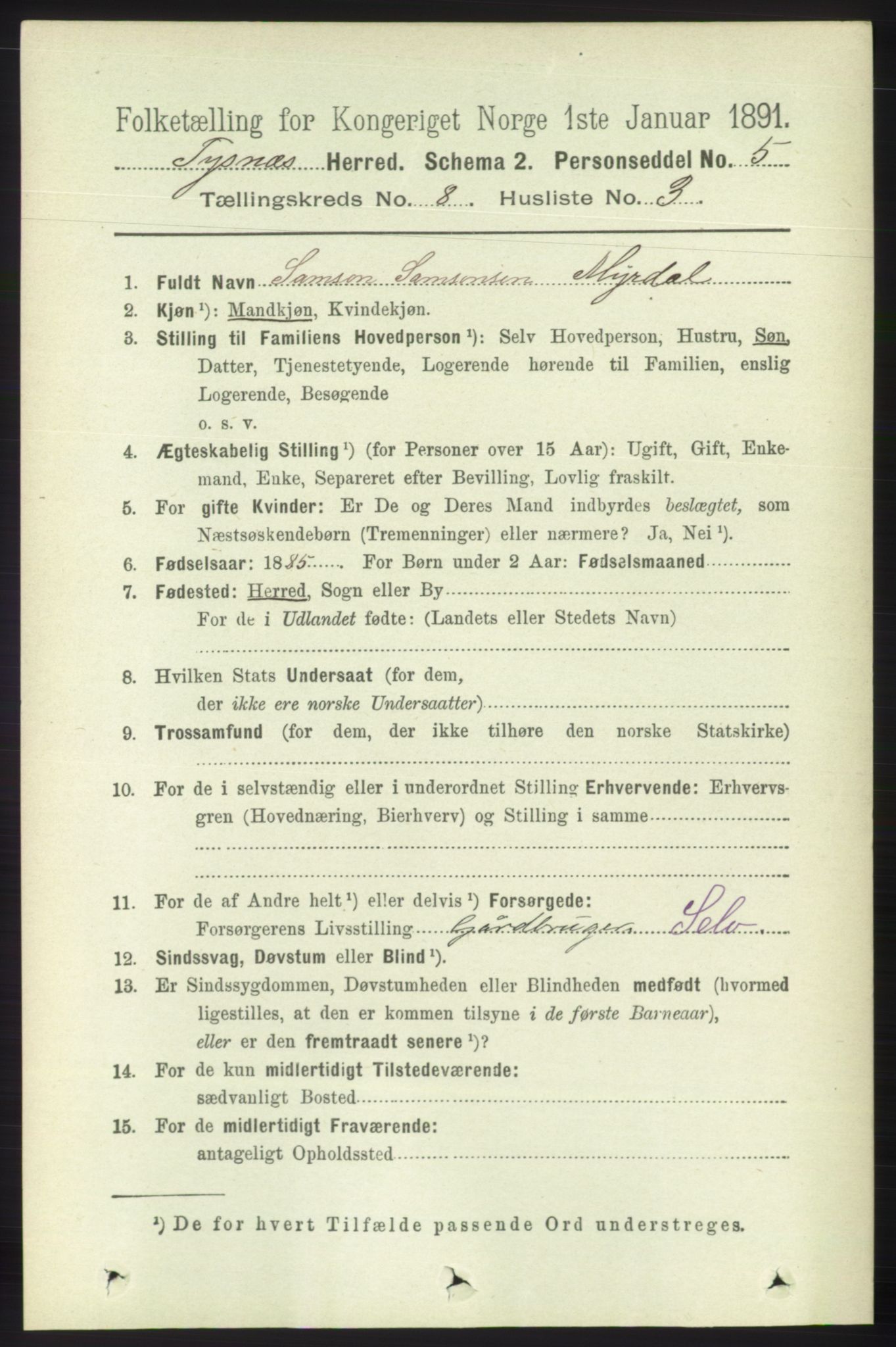 RA, 1891 census for 1223 Tysnes, 1891, p. 3677