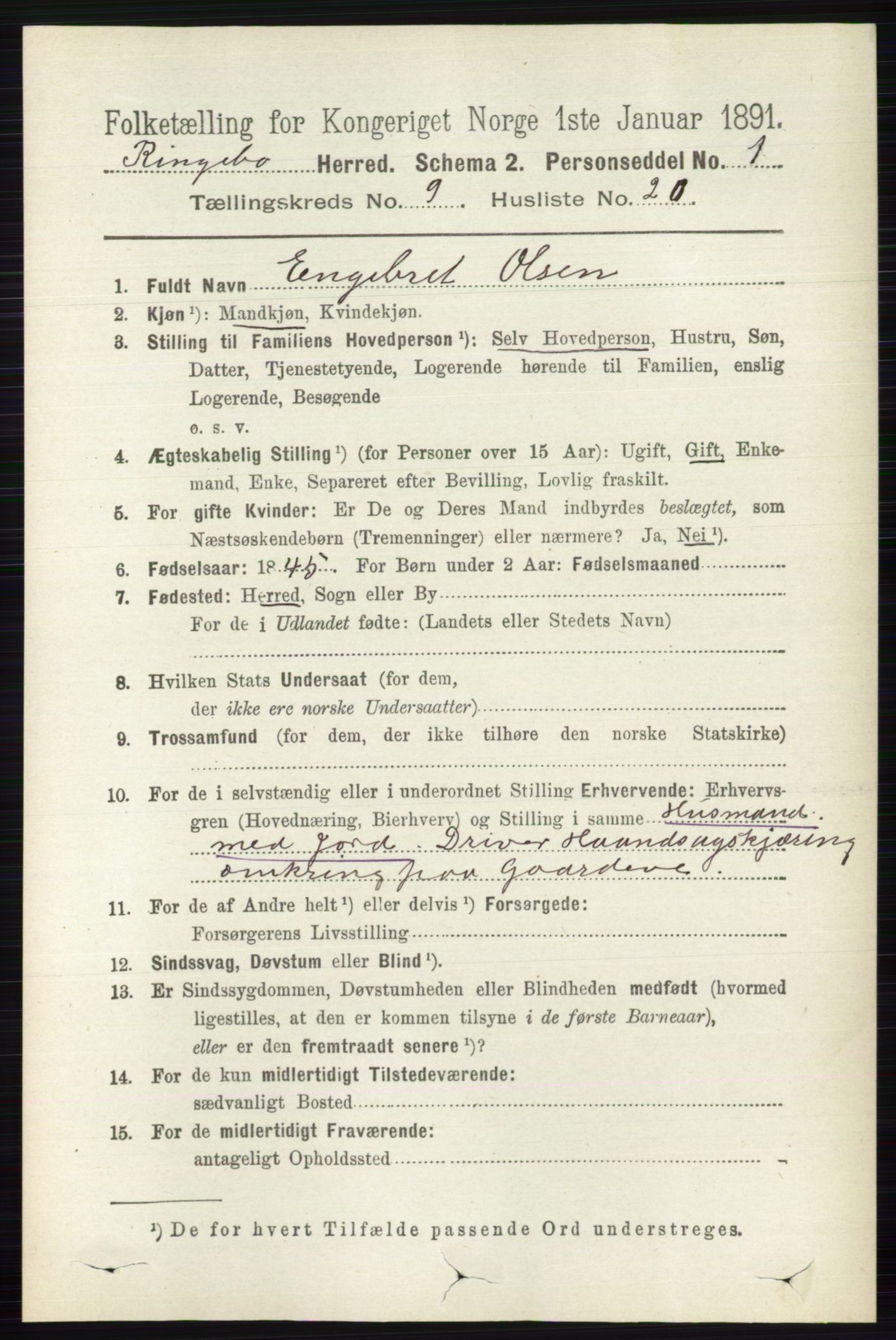 RA, 1891 census for 0520 Ringebu, 1891, p. 4358