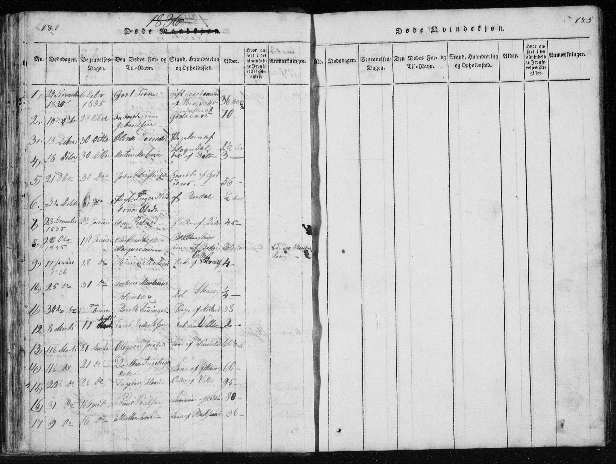 Ministerialprotokoller, klokkerbøker og fødselsregistre - Nordland, SAT/A-1459/801/L0027: Parish register (copy) no. 801C02, 1835-1845, p. 182-183
