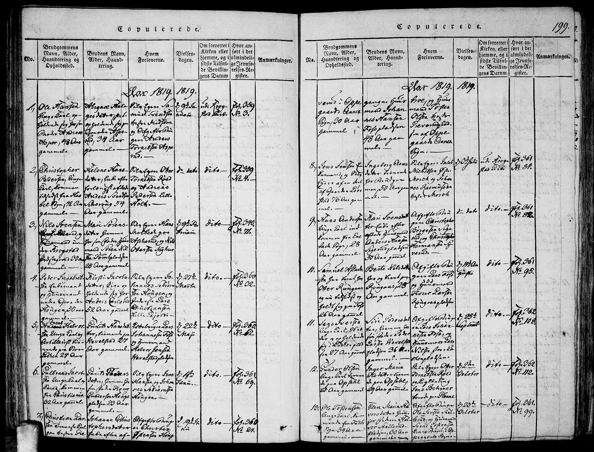 Kråkstad prestekontor Kirkebøker, SAO/A-10125a/F/Fa/L0003: Parish register (official) no. I 3, 1813-1824, p. 199