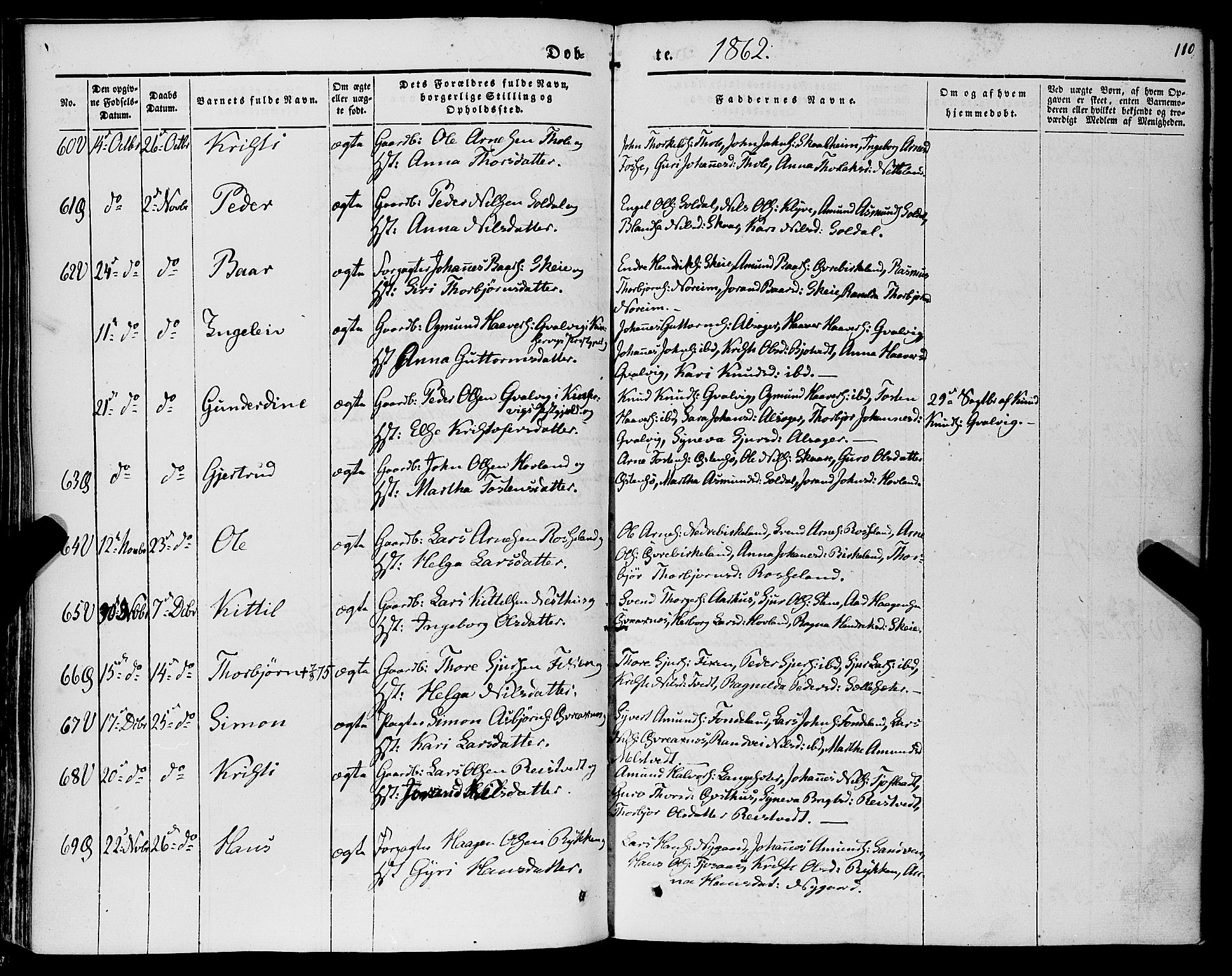 Kvam sokneprestembete, AV/SAB-A-76201/H/Haa: Parish register (official) no. A 8, 1844-1863, p. 110