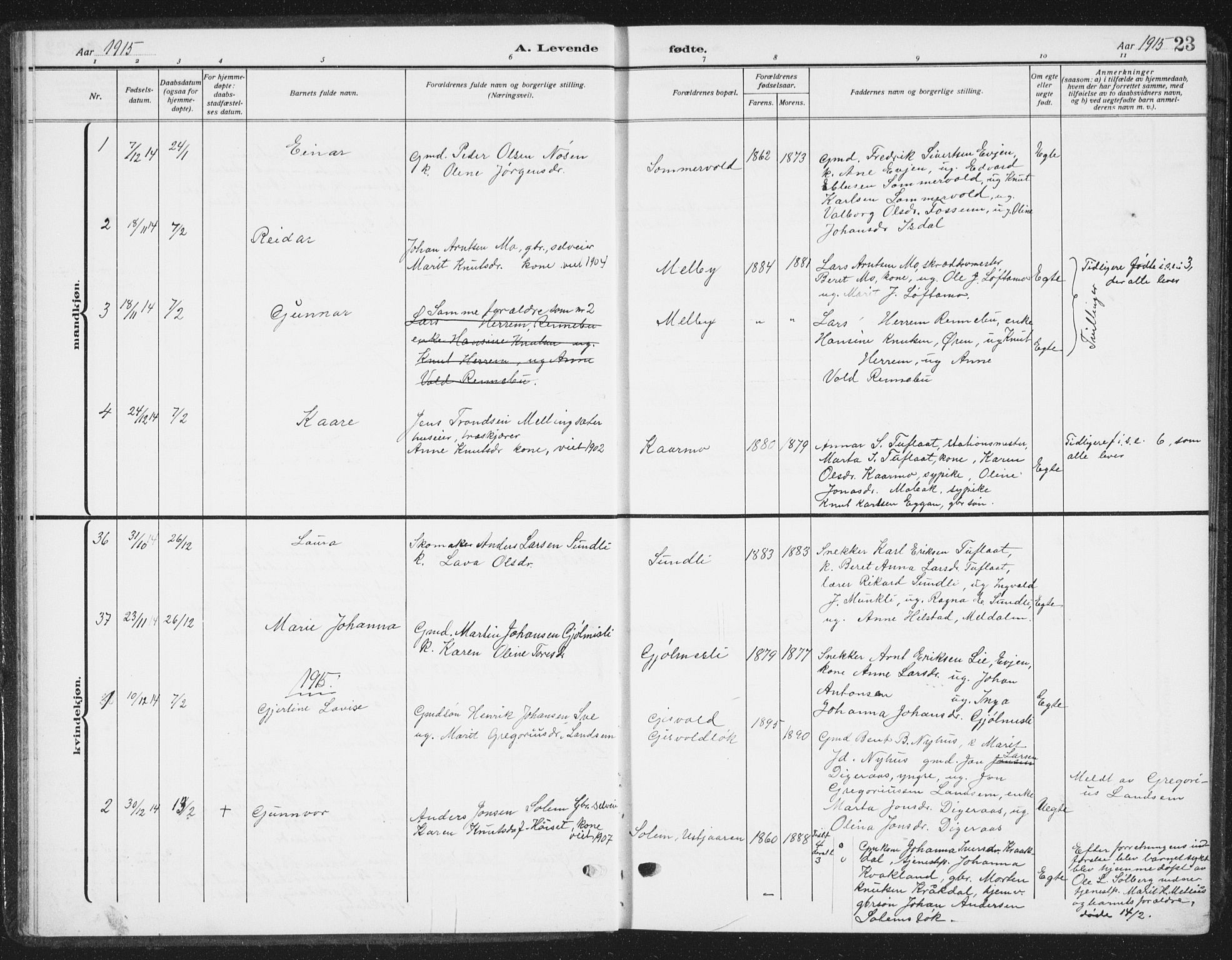 Ministerialprotokoller, klokkerbøker og fødselsregistre - Sør-Trøndelag, SAT/A-1456/668/L0820: Parish register (copy) no. 668C09, 1912-1936, p. 23