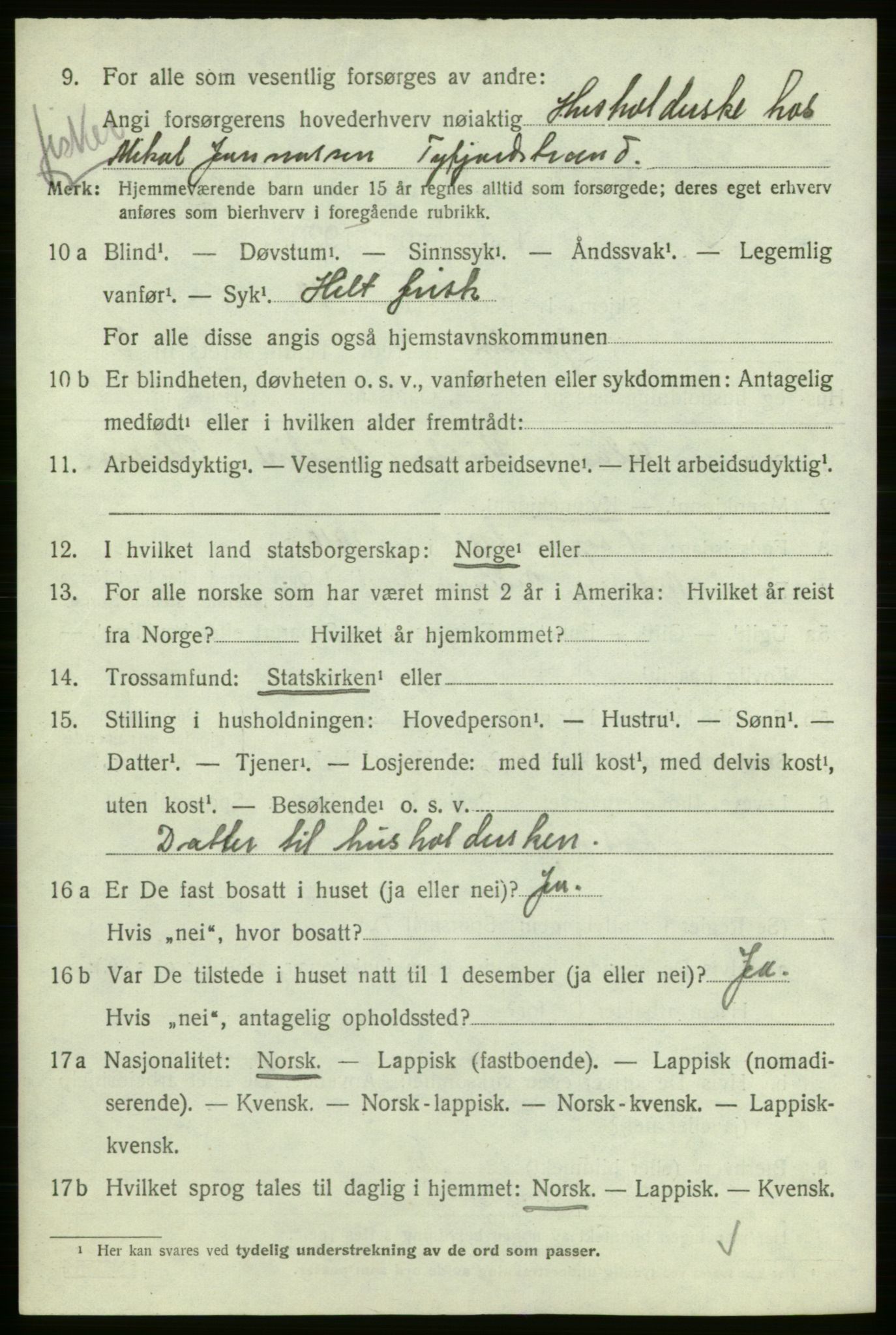 SATØ, 1920 census for Gamvik, 1920, p. 2875