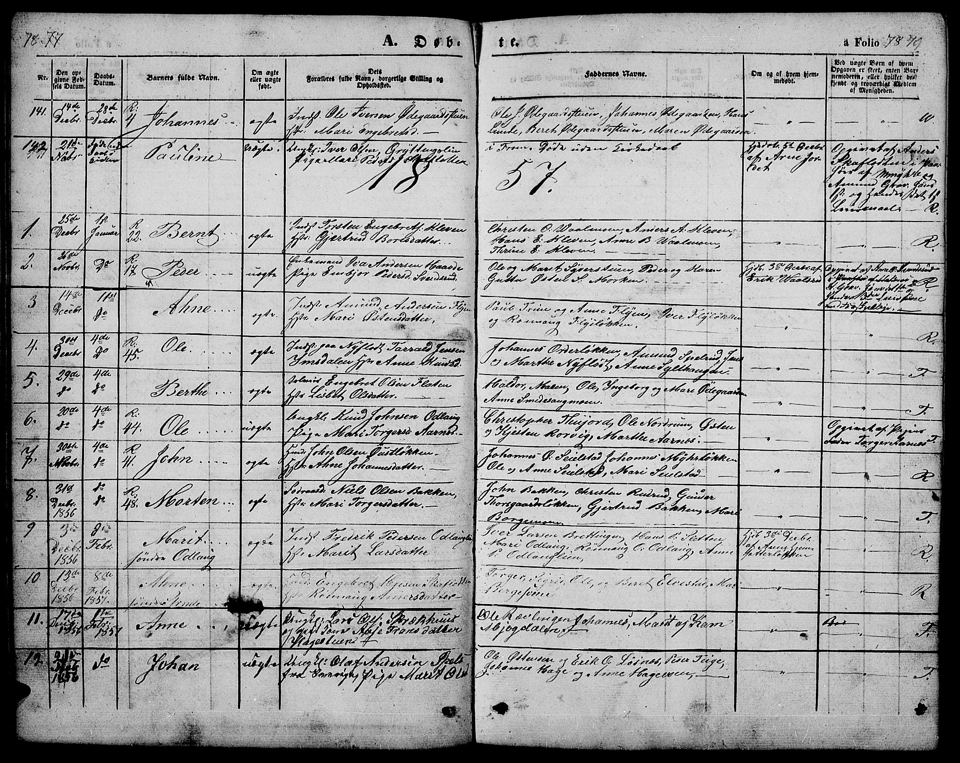 Ringebu prestekontor, SAH/PREST-082/H/Ha/Hab/L0003: Parish register (copy) no. 3, 1854-1866, p. 78-79