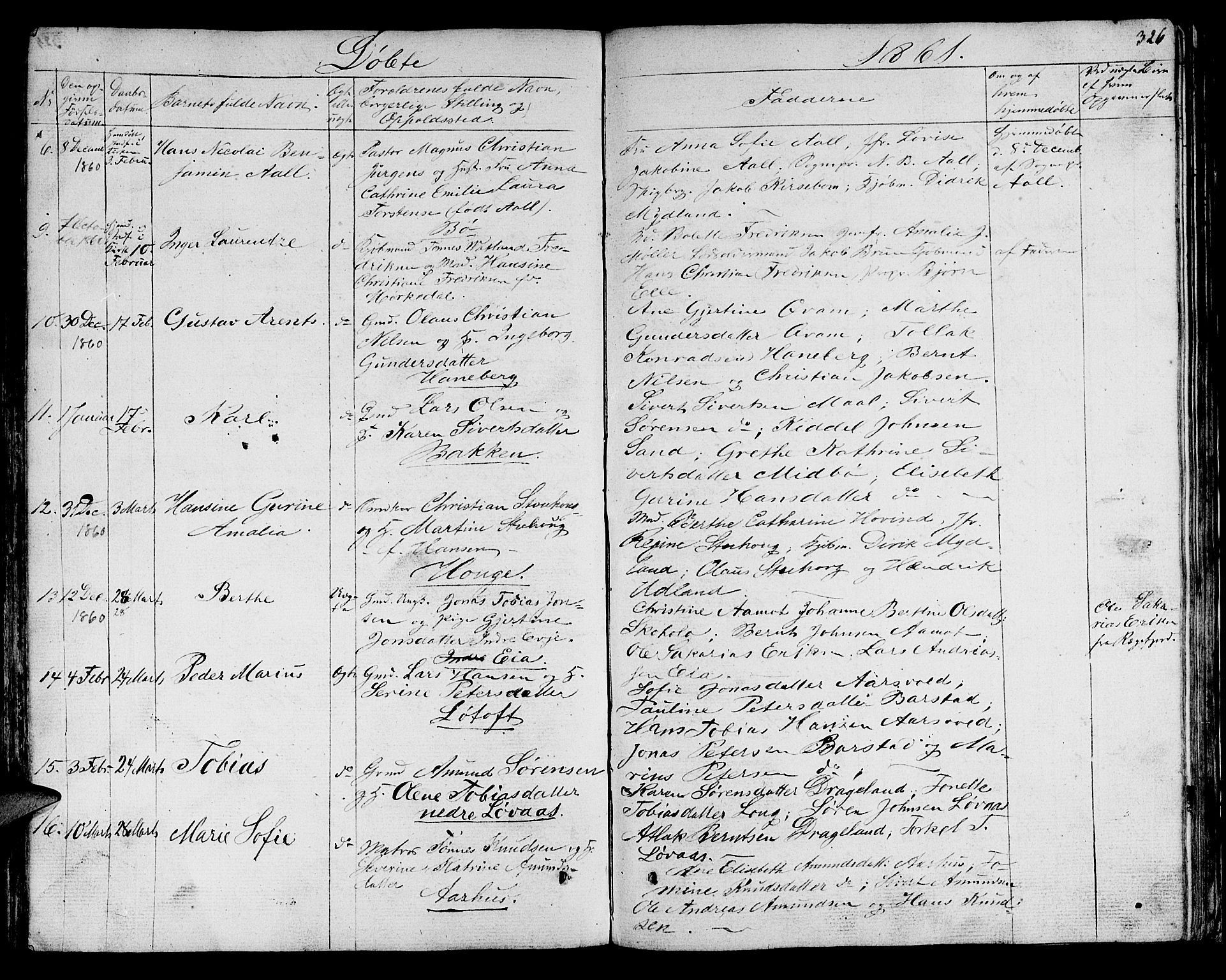 Sokndal sokneprestkontor, SAST/A-101808: Parish register (copy) no. B 2, 1849-1865, p. 326