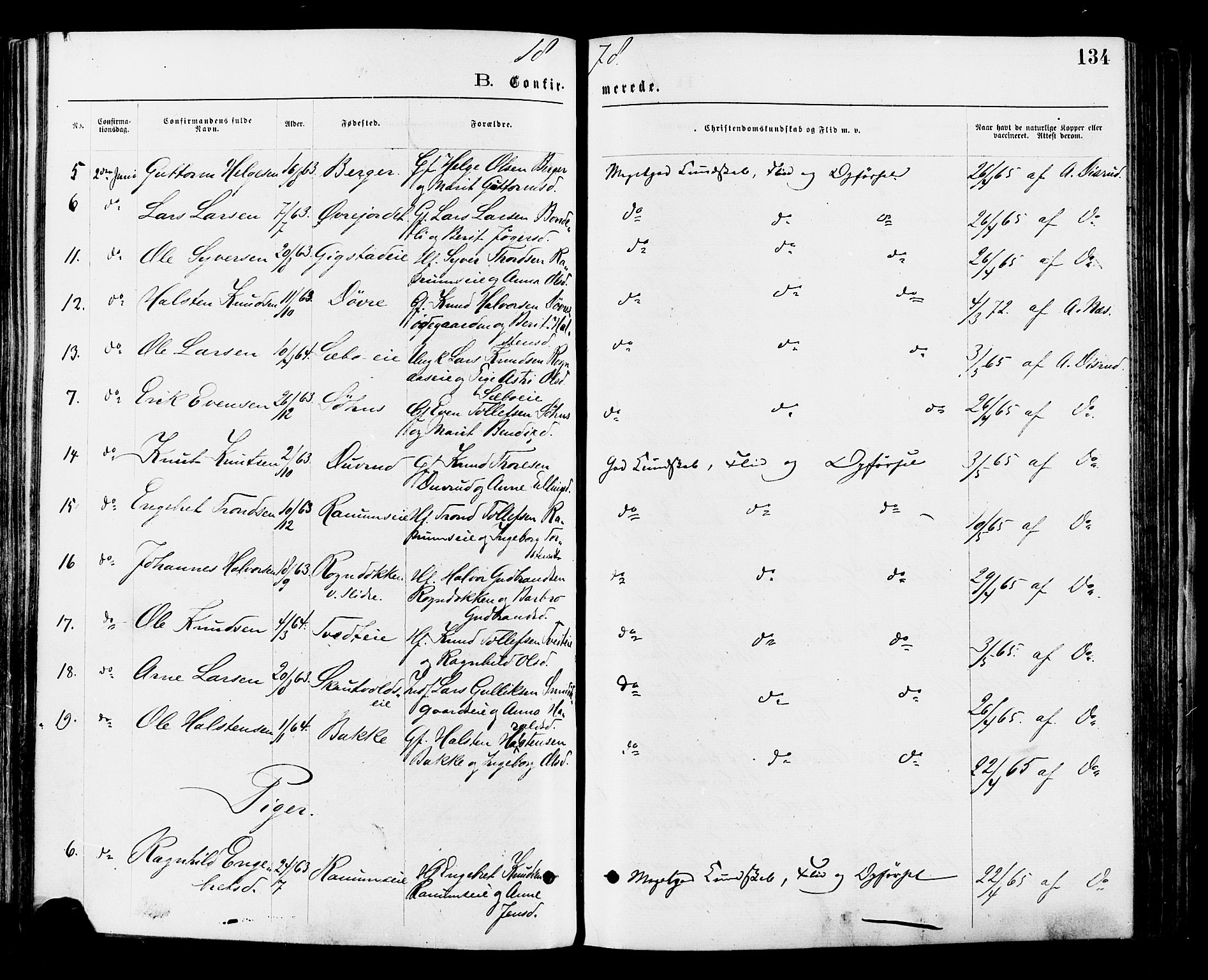 Nord-Aurdal prestekontor, AV/SAH-PREST-132/H/Ha/Haa/L0009: Parish register (official) no. 9, 1876-1882, p. 134