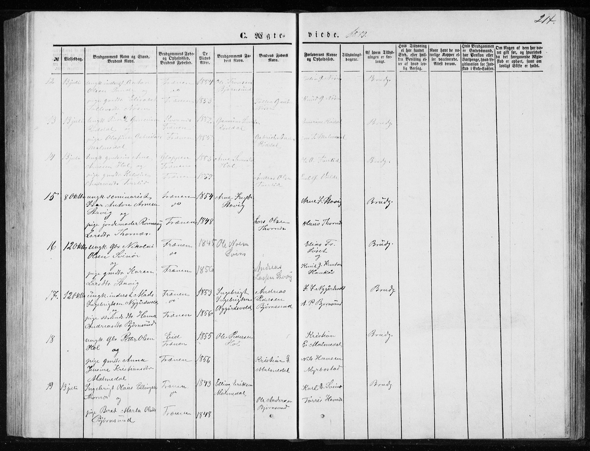 Ministerialprotokoller, klokkerbøker og fødselsregistre - Møre og Romsdal, SAT/A-1454/565/L0754: Parish register (copy) no. 565C03, 1870-1896, p. 214