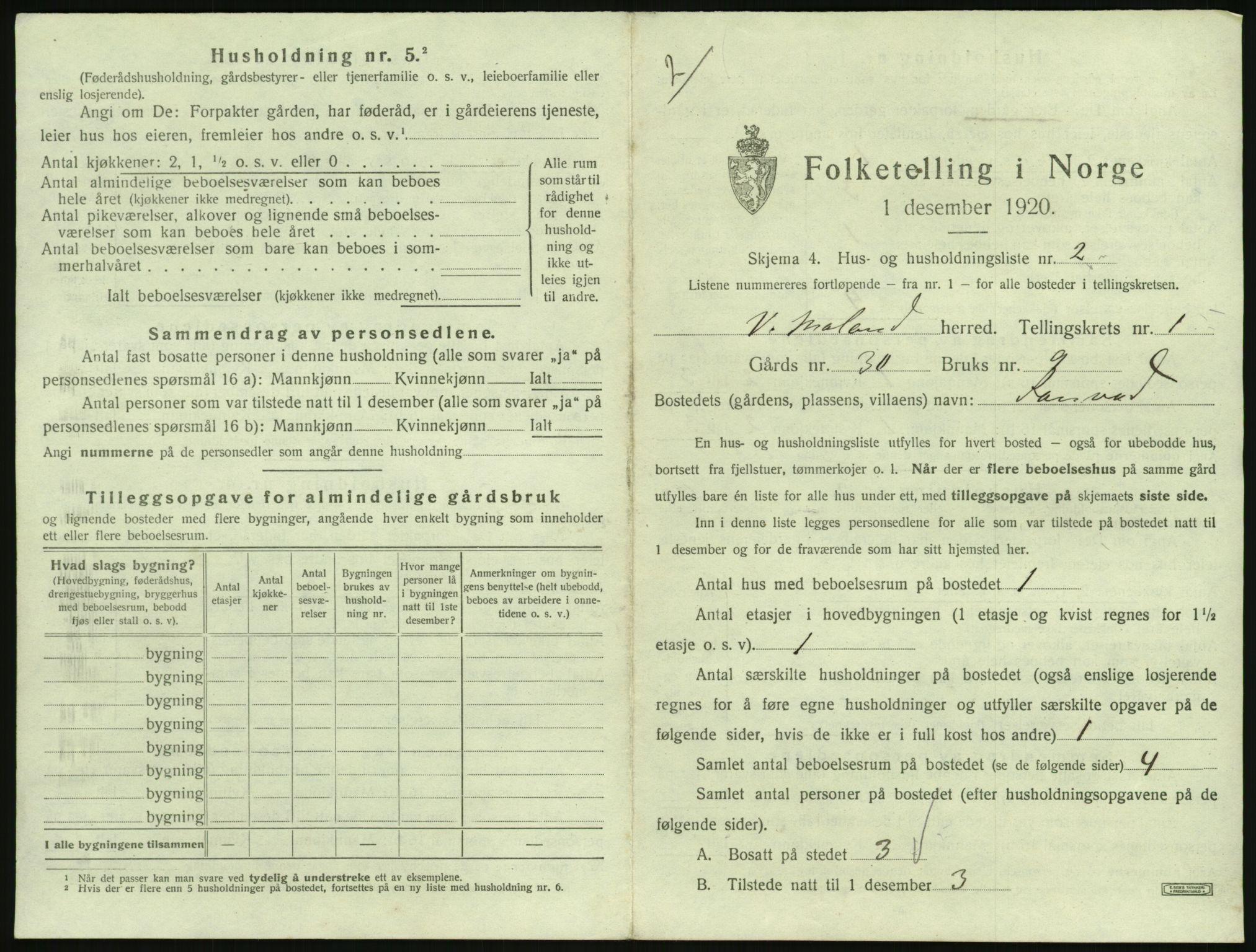 SAK, 1920 census for Vestre Moland, 1920, p. 45