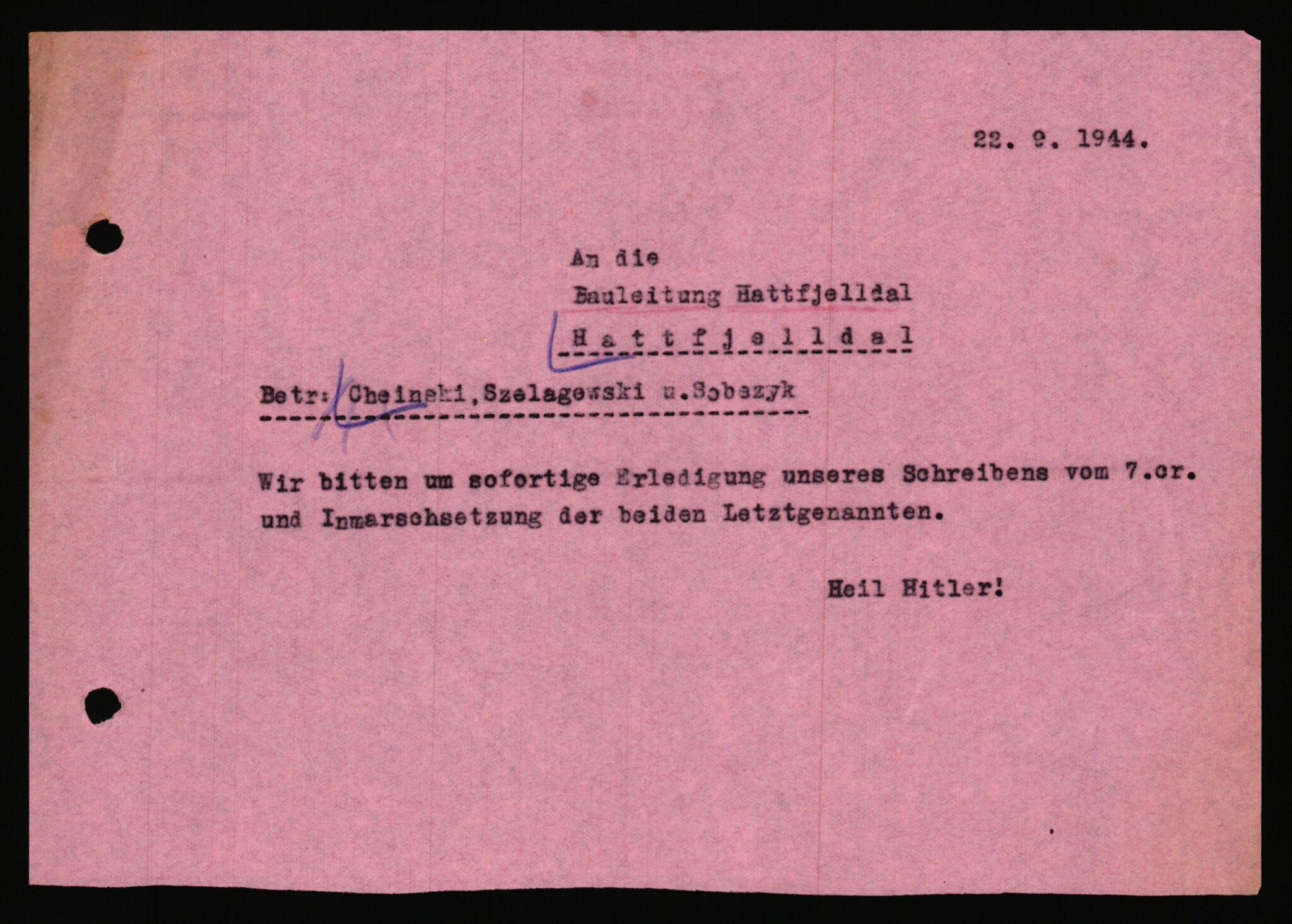 Tyske arkiver, Organisation Todt (OT), Einsatzgruppe Wiking, AV/RA-RAFA-2188/2/H/Hf/Hfa/0040 / Baustelle Hattfjelldal - Firma Breidt und Daub, 1944