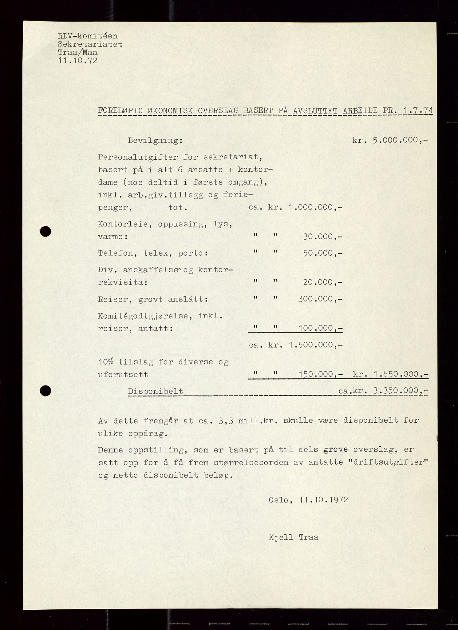 Industridepartementet, Oljekontoret, AV/SAST-A-101348/Di/L0002: DWP, måneds- kvartals- halvårs- og årsrapporter, økonomi, personell, div., 1972-1974, p. 664