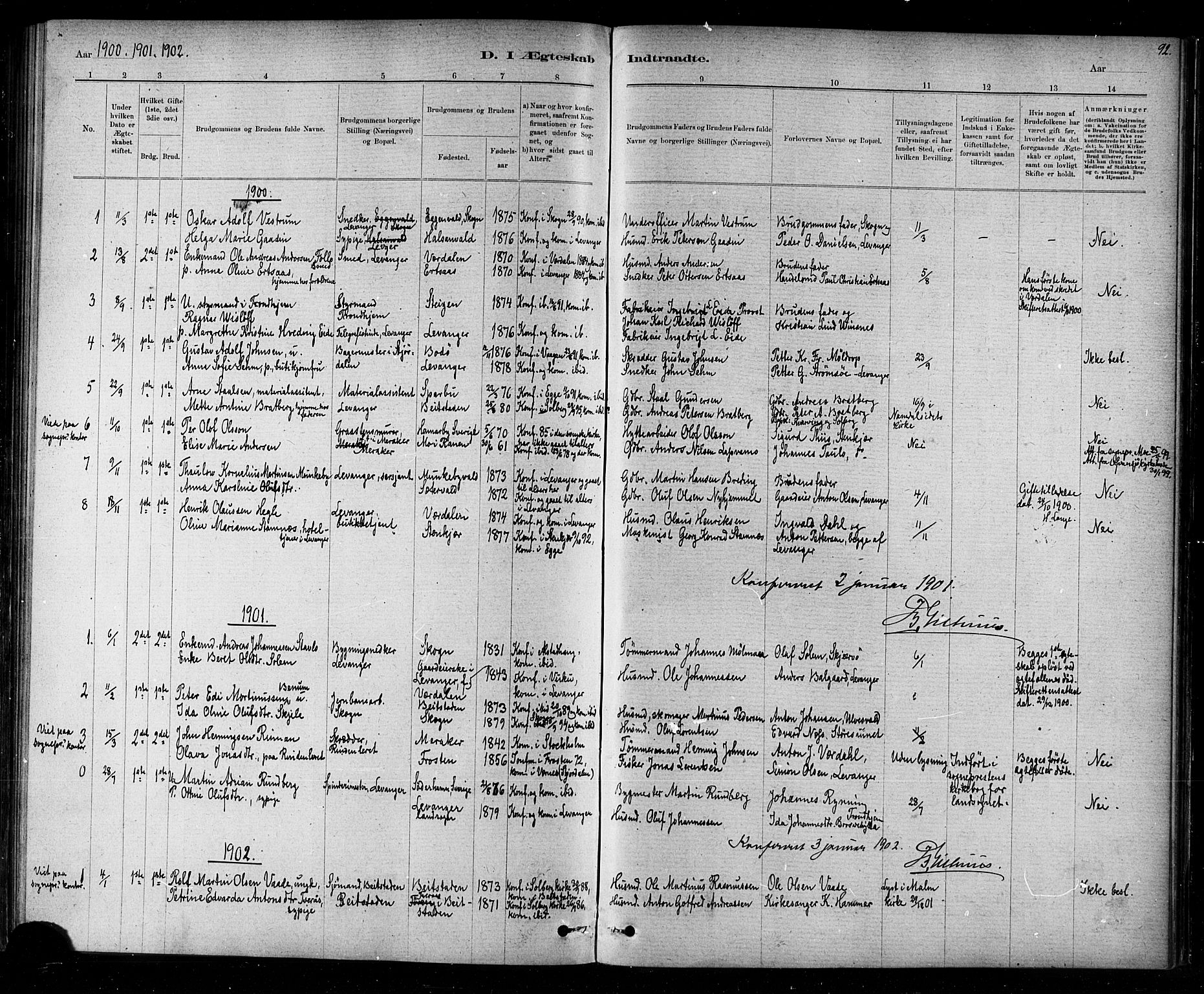 Ministerialprotokoller, klokkerbøker og fødselsregistre - Nord-Trøndelag, SAT/A-1458/720/L0192: Parish register (copy) no. 720C01, 1880-1917, p. 92