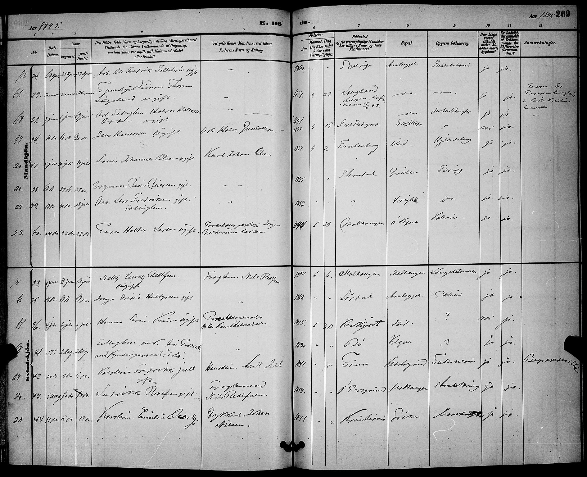 Solum kirkebøker, SAKO/A-306/G/Ga/L0007: Parish register (copy) no. I 7, 1884-1898, p. 269