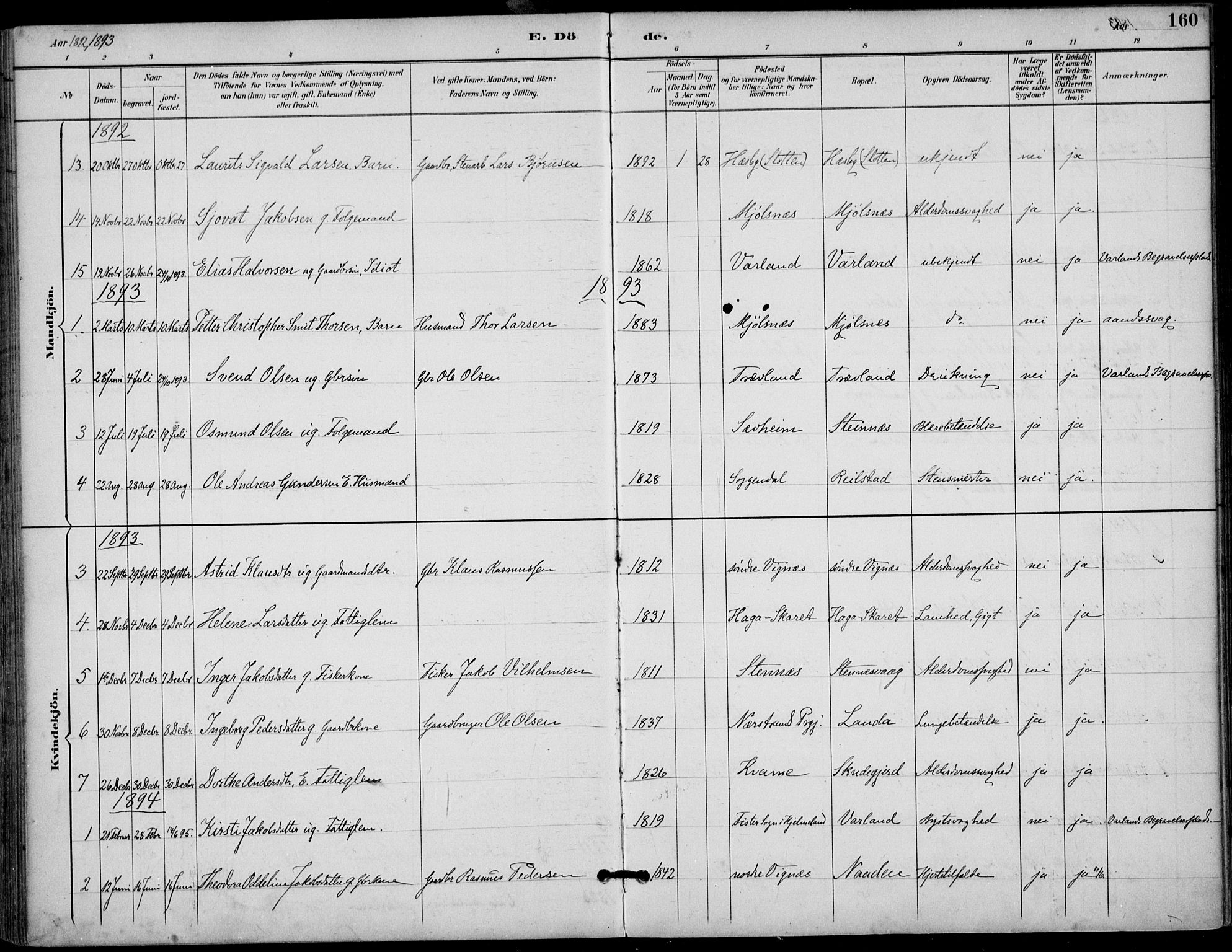 Finnøy sokneprestkontor, AV/SAST-A-101825/H/Ha/Haa/L0011: Parish register (official) no. A 11, 1891-1910, p. 160
