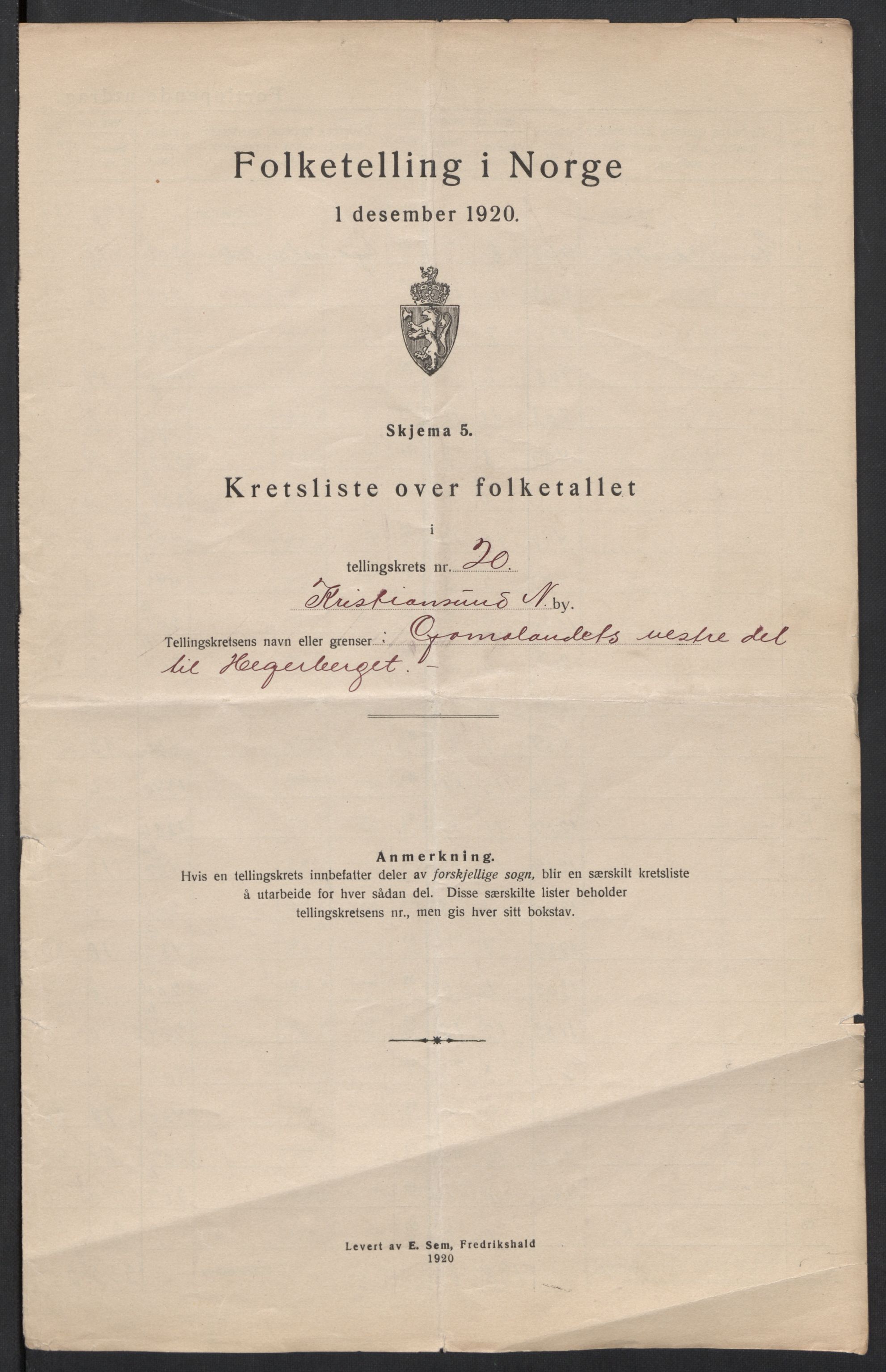 SAT, 1920 census for Kristiansund, 1920, p. 66