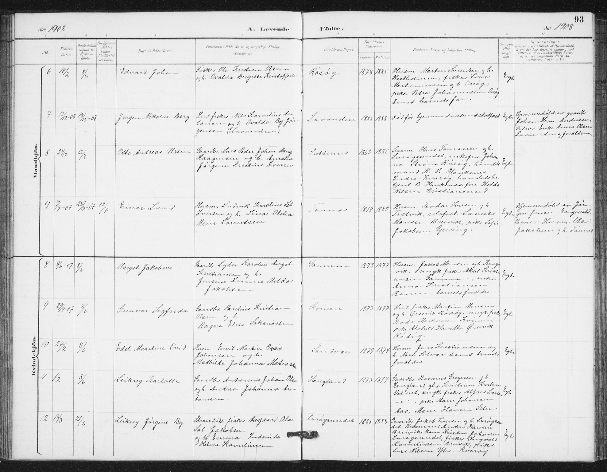 Ministerialprotokoller, klokkerbøker og fødselsregistre - Nordland, AV/SAT-A-1459/839/L0573: Parish register (copy) no. 839C03, 1892-1917, p. 93