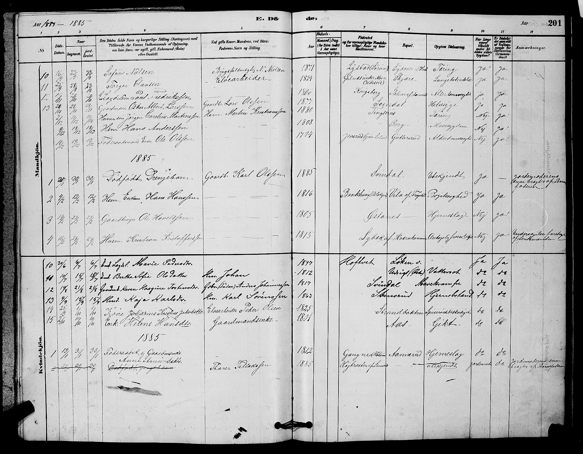 Fet prestekontor Kirkebøker, AV/SAO-A-10370a/G/Ga/L0006: Parish register (copy) no. I 6, 1878-1891, p. 201